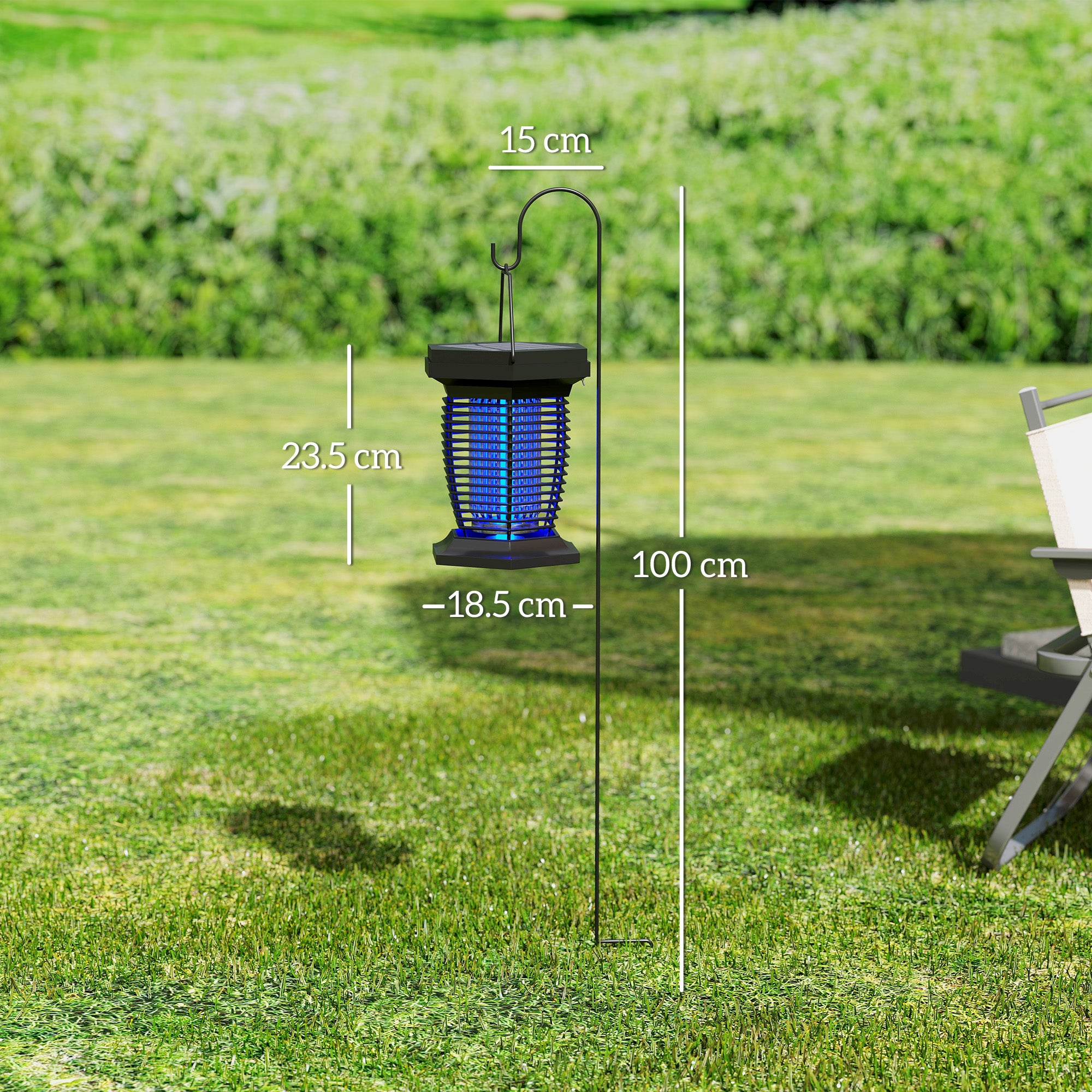 Outsunny 2-in-1 Electric Fly Zapper with UVA Light, Hanging Garden Lantern, Solar and USB-DC Rechargeable Insect Mosquito Bug Zapper, Fly Killer for Indoor and Outdoor Use, Black - North Peak Garden Furniture
