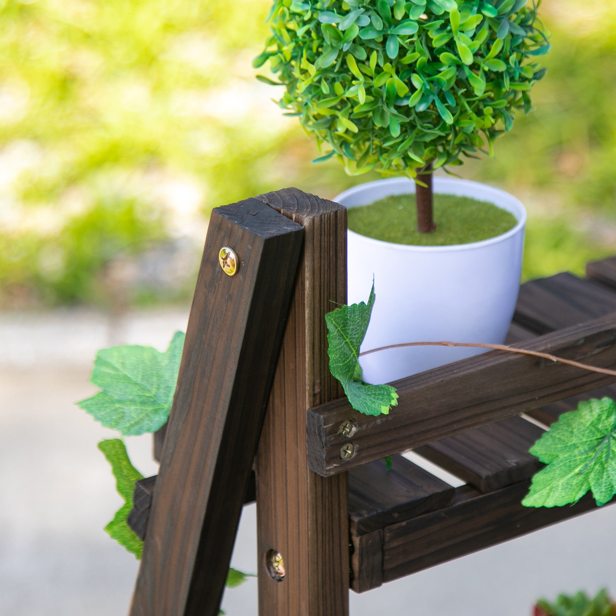 Outsunny Wooden Plant Stand: 3-Tier Foldable Shelf for Indoor/Outdoor Pots, 60L x 37W x 93H cm