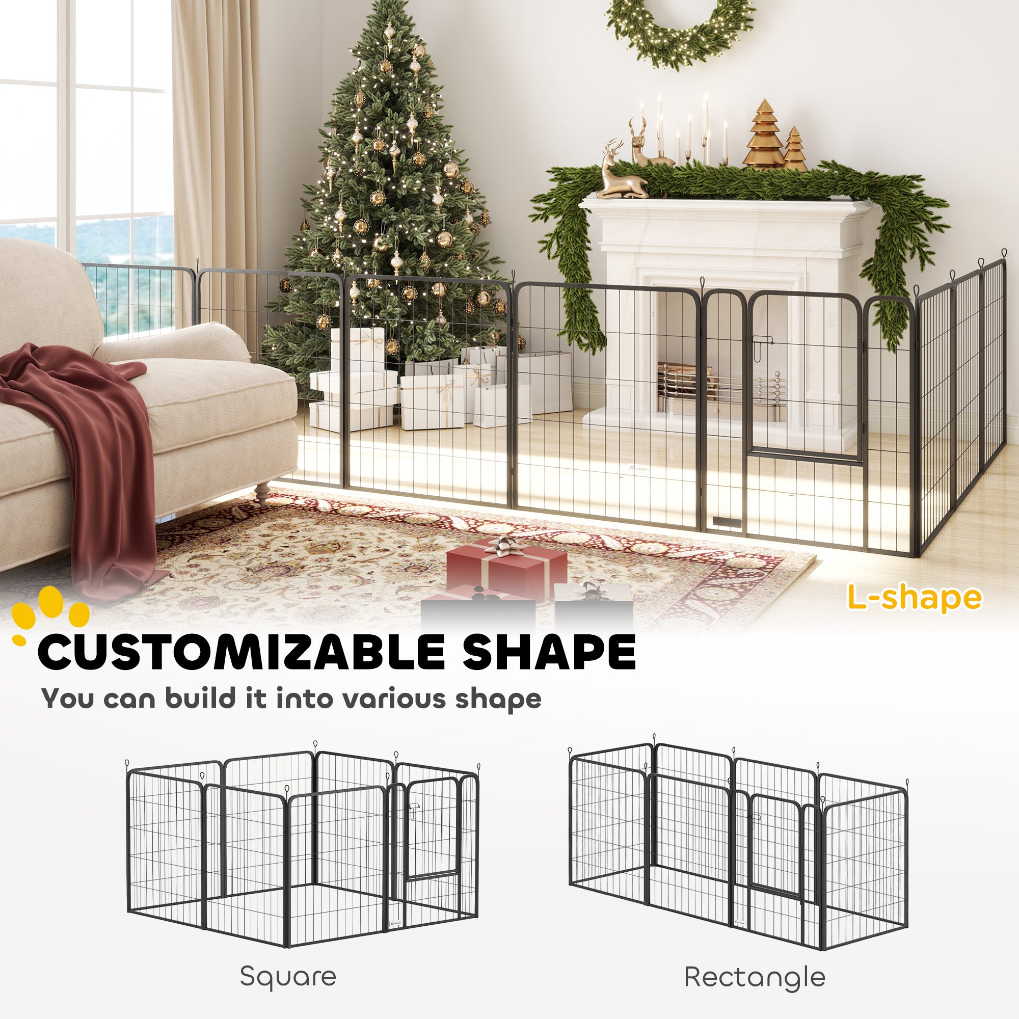 PawHut 8 Panels Heavy Duty Dog Playpen with Door Indoor Outdoor, for Large Dogs, 100cm High - North Peak Garden Furniture