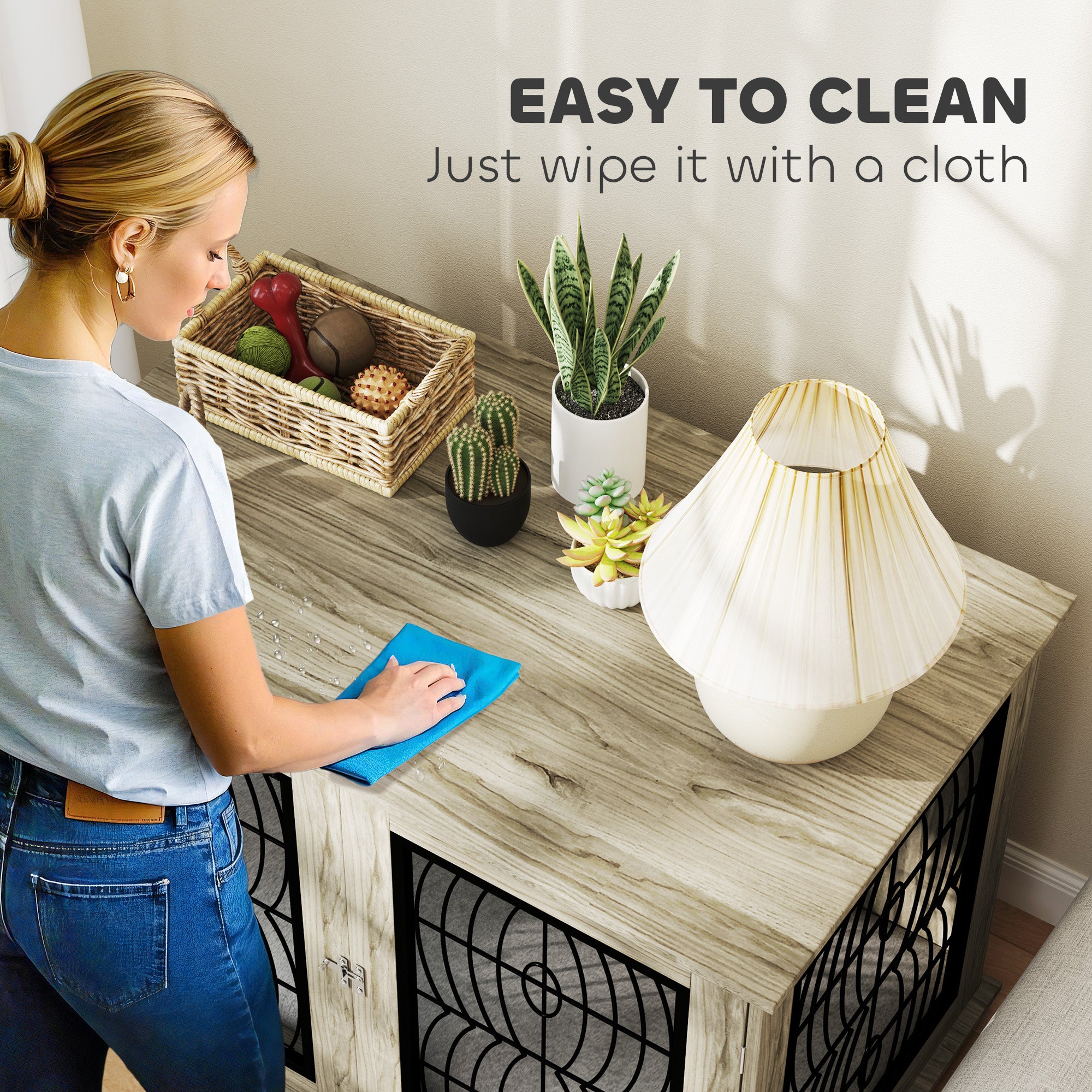 PawHut Indoor Dog Crate Furniture End Table with Soft Washable Cushion, Lockable Front Door, for Extra Large Dogs - Grey - North Peak Garden Furniture