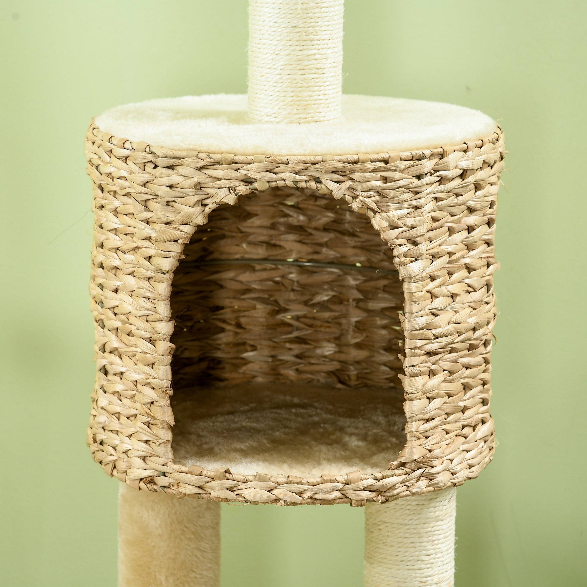 PawHut Cat Tree Tower with Scratching Post, Cat House, Bed, Toy Ball, Platform - Beige