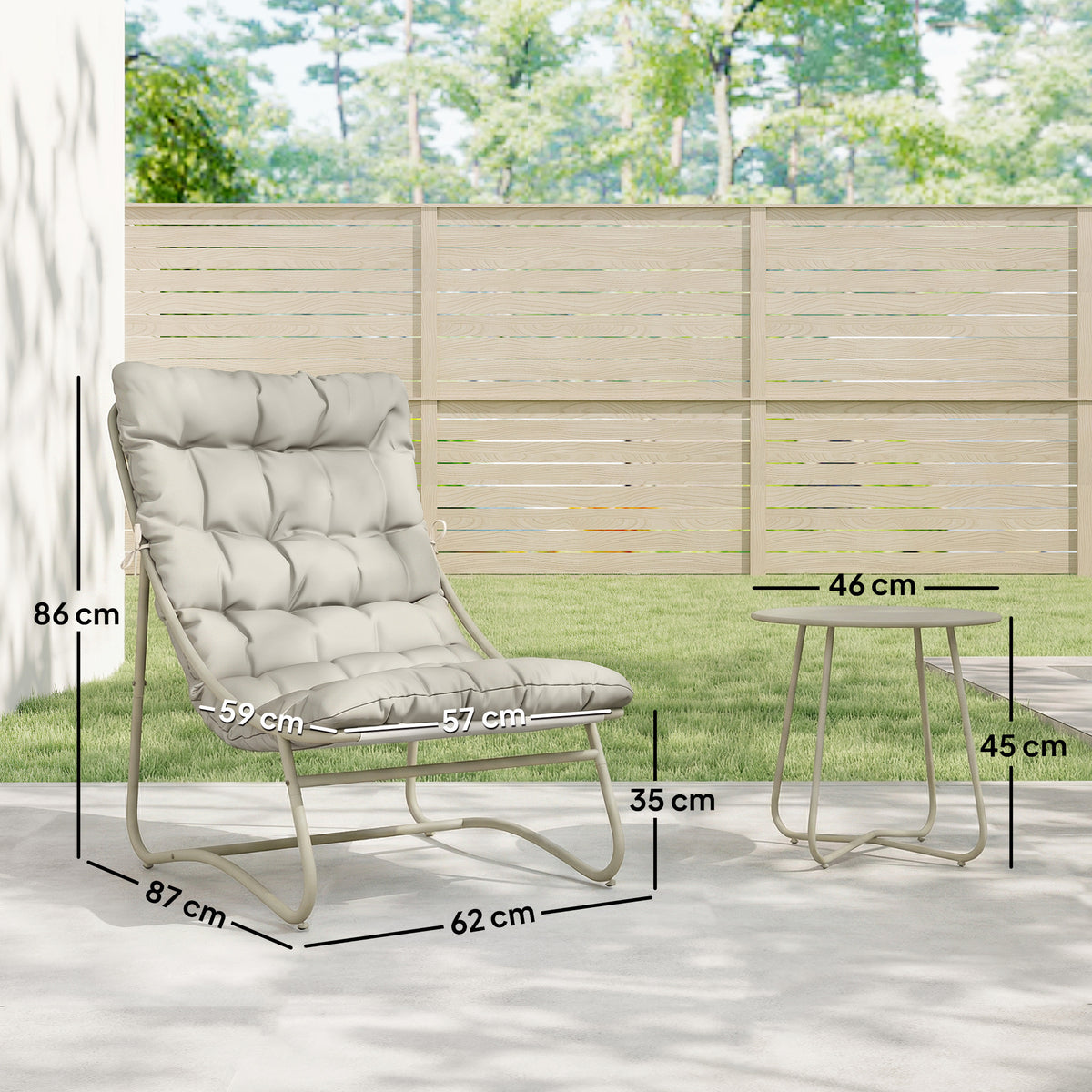 Outsunny 3 Piece Garden Bistro Set, Round Outdoor Bistro Table and Chairs Set for 2 with Texteline Seat and Cushions, Light Grey