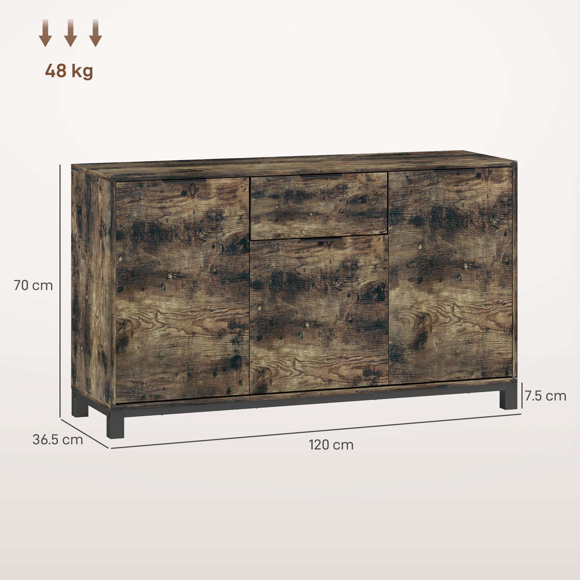 HOMCOM Sideboard, Industrial Storage Cabinet with Doors, Drawer, Cupboard and Adjustable Shelves for Living Room, Dining Room, Hallway, Rustic Brown - North Peak Garden Furniture