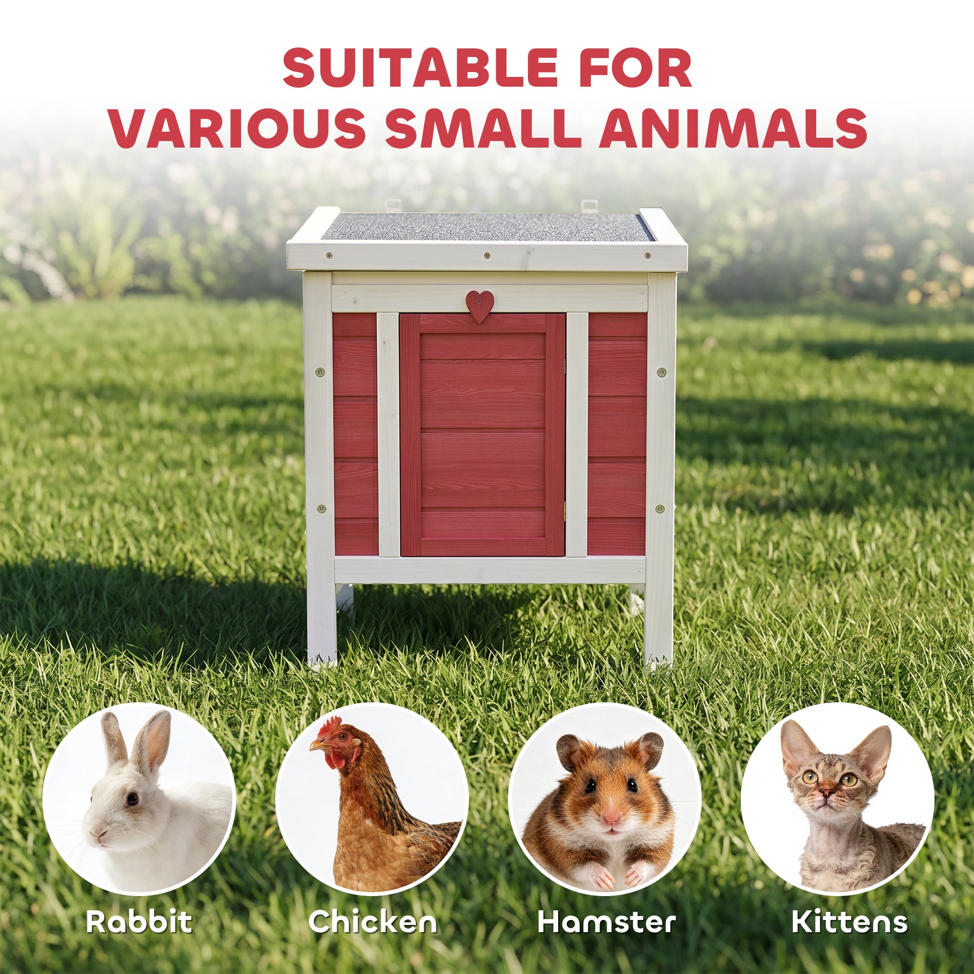 PawHut Wooden Rabbit Hutch 51 x 42 x 43 cm, Red