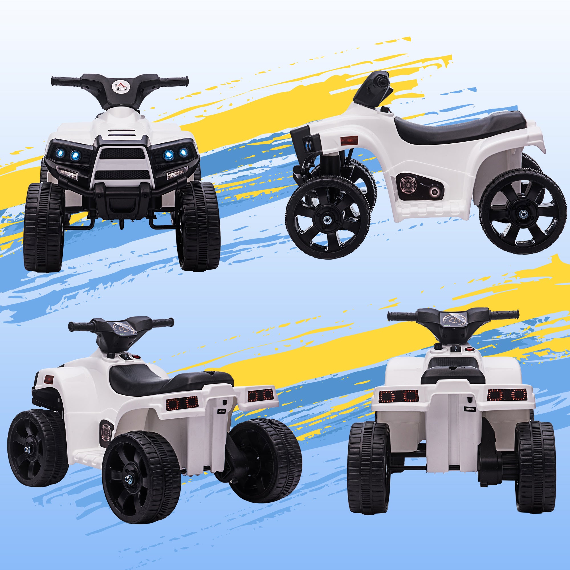 HOMCOM 6V Kids Electric Ride on Car, All Terrain Vehicle Toy, Quad Bike With Headlights, Horn, for Toddlers 18-36 Months White - North Peak Garden Furniture