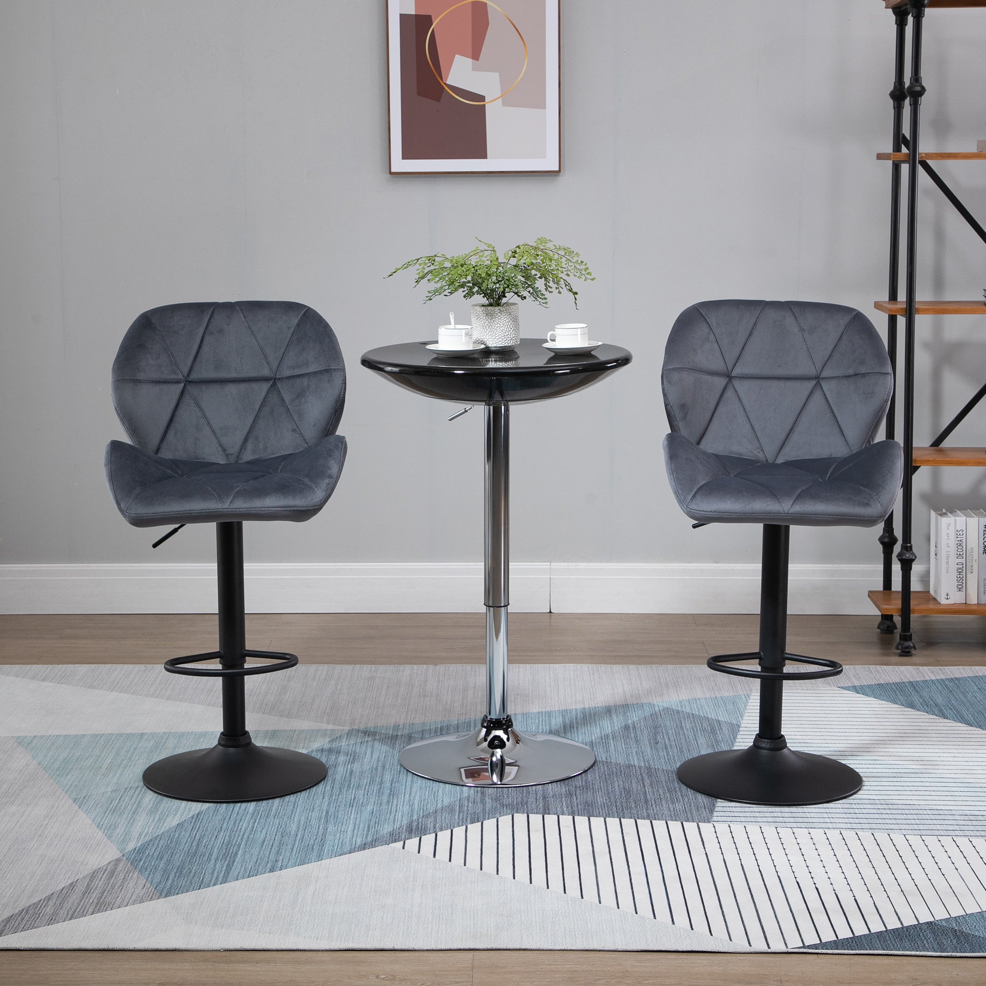 HOMCOM Adjustable Bar Stools Set of 2, Armless Upholstered Swivel Counter Chairs, Barstools with Back, Footrest, Dark Grey - North Peak Garden Furniture