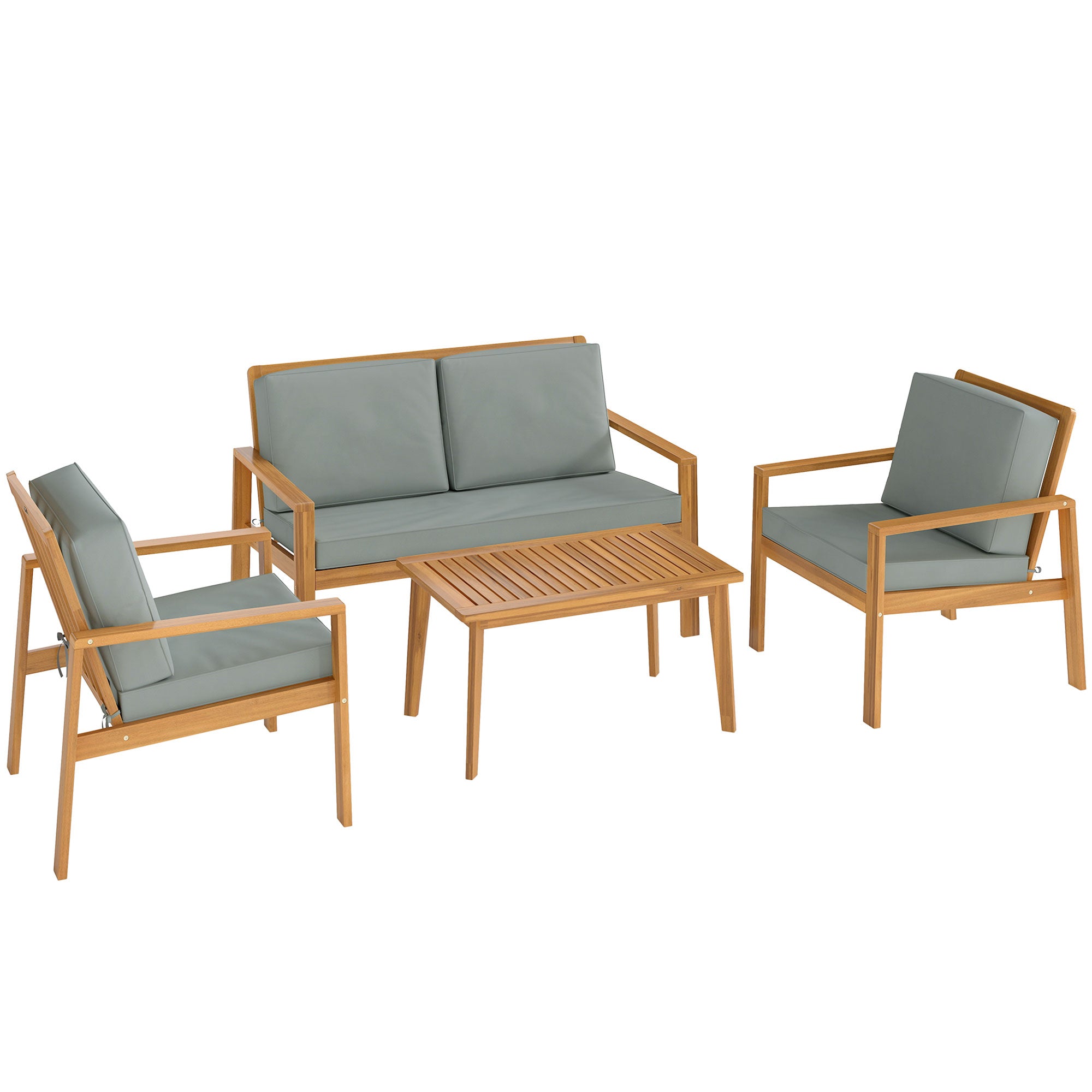 Outsunny 4-Piece Wooden Garden Furniture Set with Cushions - Teak - North Peak Garden Furniture
