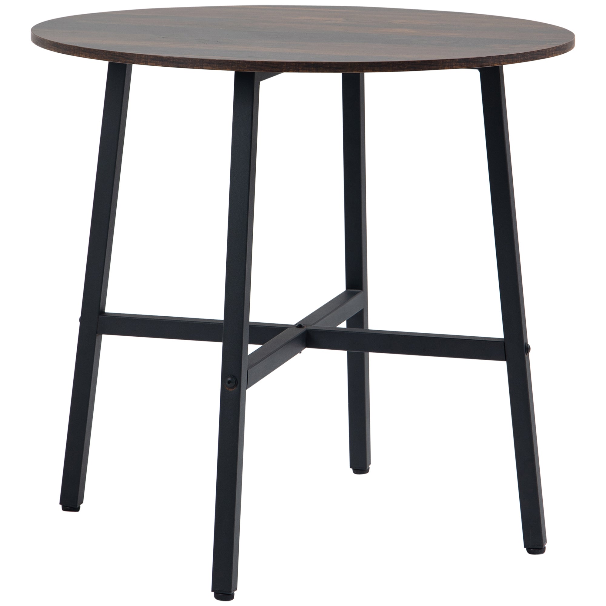 HOMCOM 85cm Dining Room Table, Industrial Style Kitchen Table Round with Steel Legs, Rustic Brown - North Peak Garden Furniture
