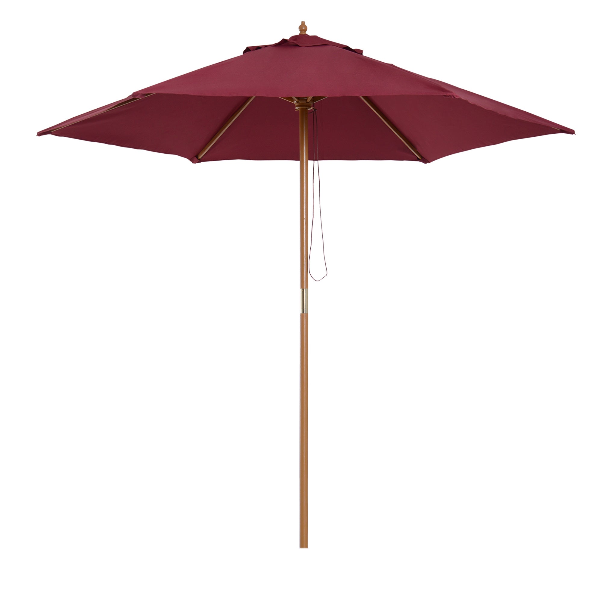 Outsunny Wooden Garden Parasol, 2.5m Outdoor Umbrella Sun Shade with Pulley System, Wine Red