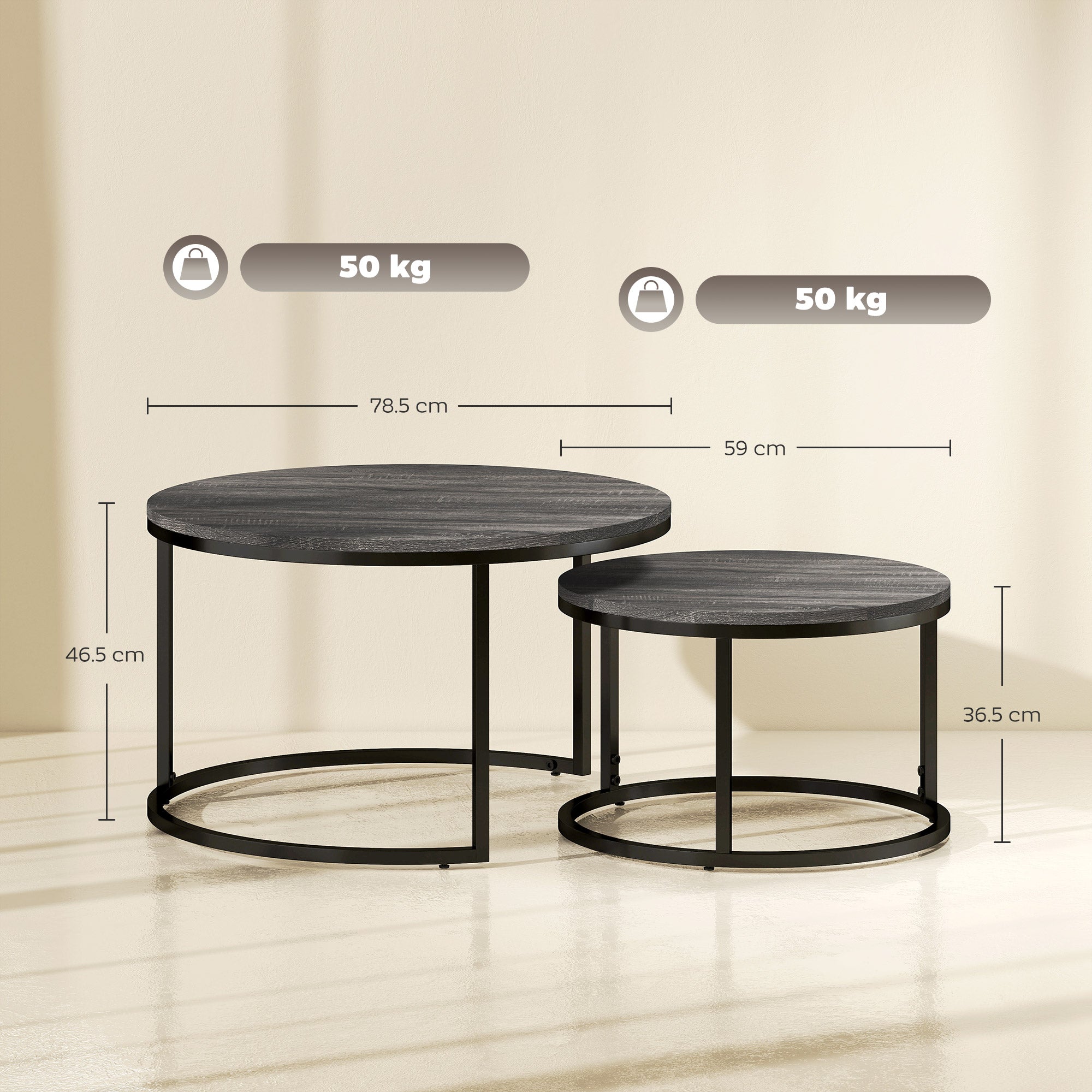 HOMCOM Set of Two Marble-Effect Stacking Tables - Wood Grey - North Peak Garden Furniture