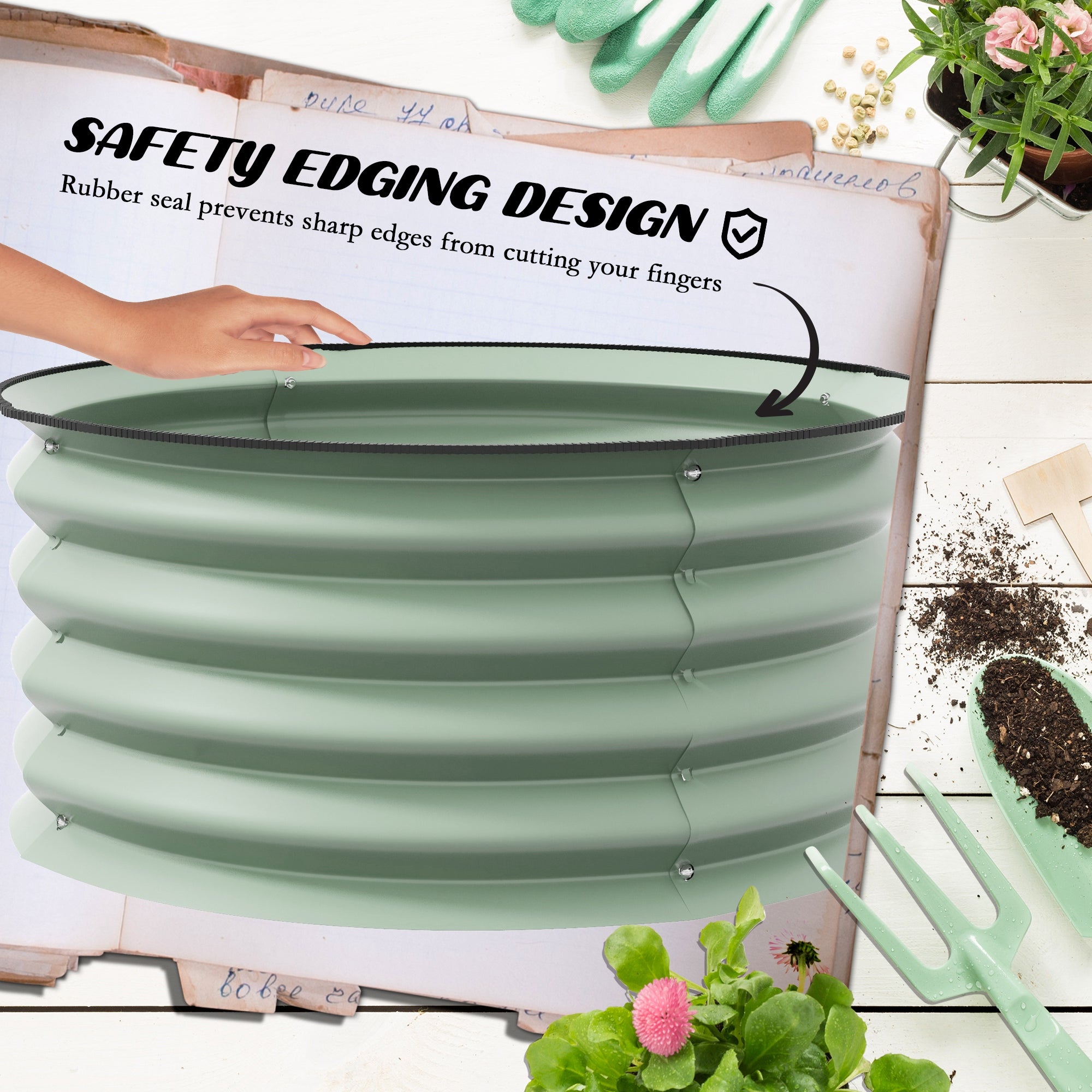 Outsunny Set of 2 Raised Garden Bed, Metal Planter Box with Safety Edging, Easy-to-assemble Stock Tank, Green - North Peak Garden Furniture
