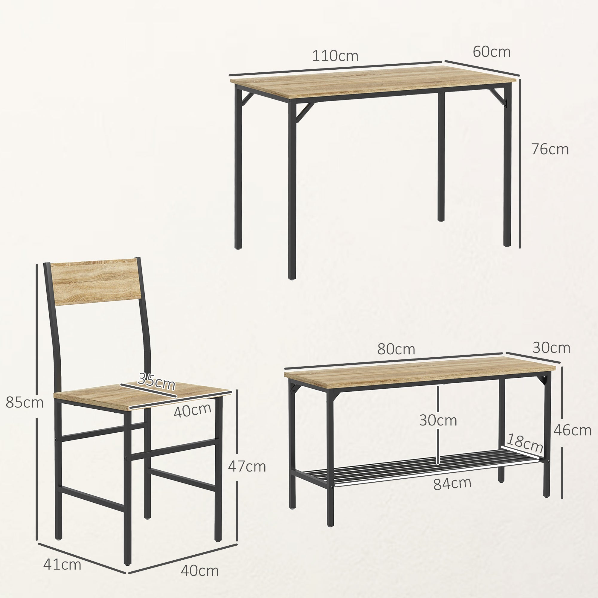 HOMCOM Four-Piece Dining Set, With Table, Chairs and Bench - North Peak Garden Furniture