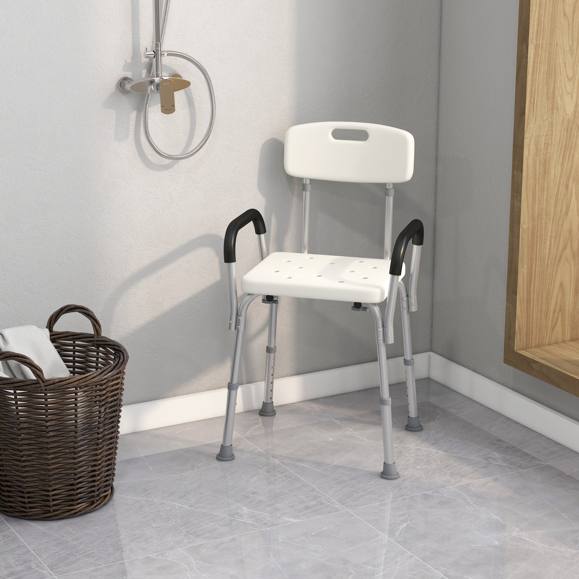 HOMCOM Adjustable Shower Chair, Shower Seat, Portable Medical Stool with Adjustable Back and Armrest for Mobility - North Peak Garden Furniture
