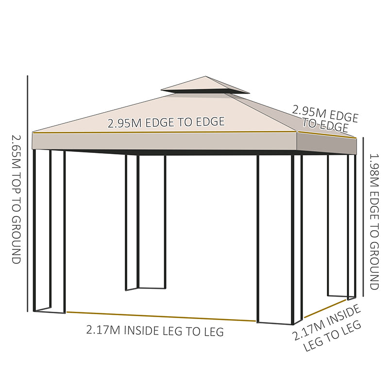 Outsunny 3 x 3 m Garden Gazebo Double Roof Marquee Patio Wedding Party Tent Canopy Shelter with Sidewalls, (Beige) - North Peak Garden Furniture