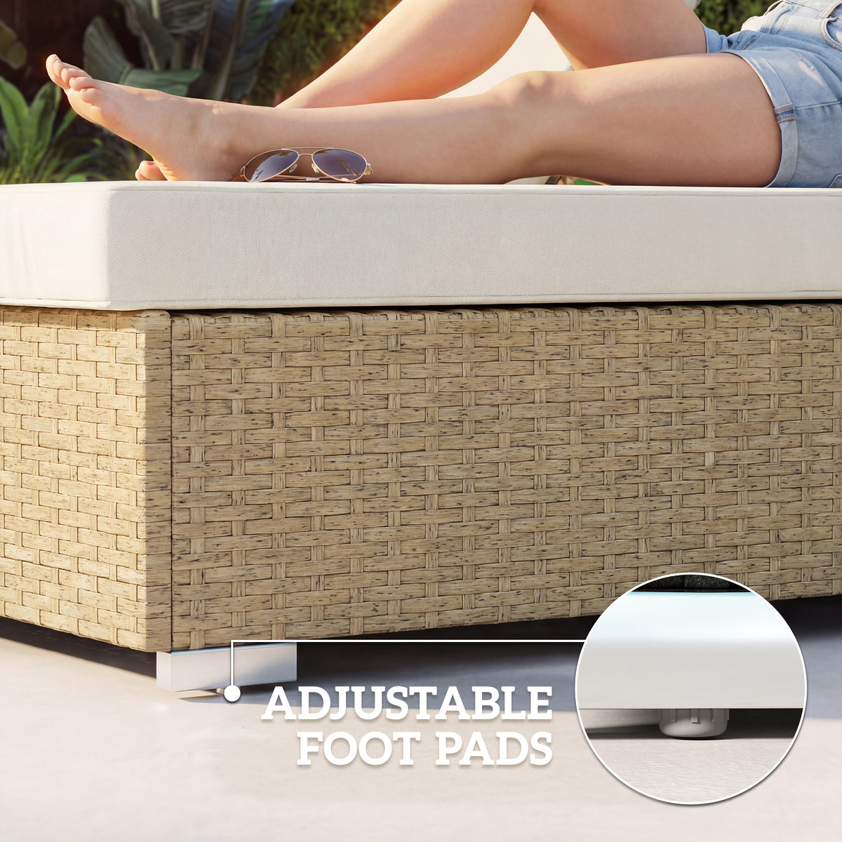Outsunny Rattan Sun Loungers Set of 2 with Side Table, Garden Recliner Sunbeds with Adjustable Back, Cushions, Beige