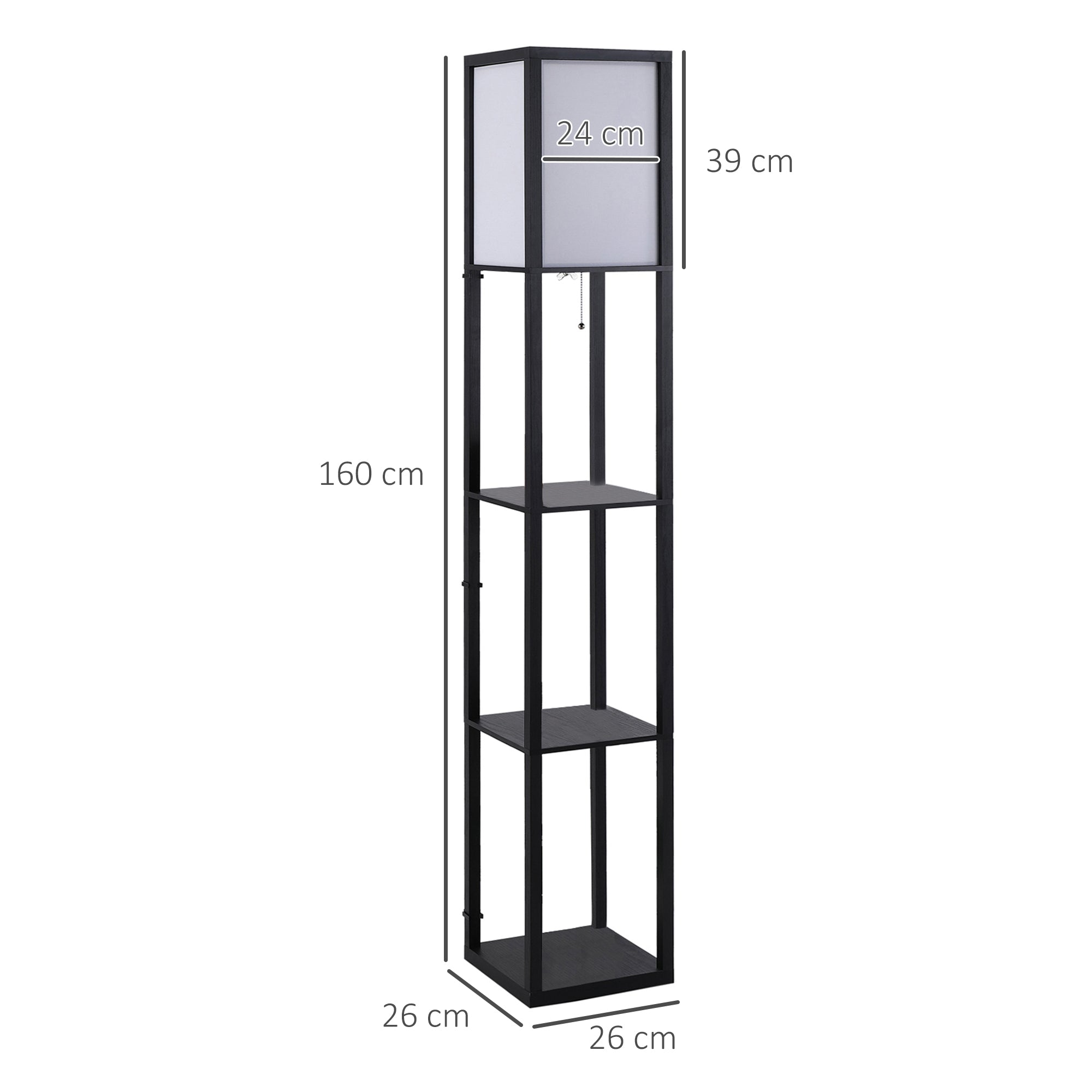 HOMCOM 3-Tier Floor Lamp, Floor Light with Storage Shelf, Reading Standing Lamp for Living Room, Bedroom, Kitchen, Dining Room, Office, Dorm, 160cm, Black - North Peak Garden Furniture