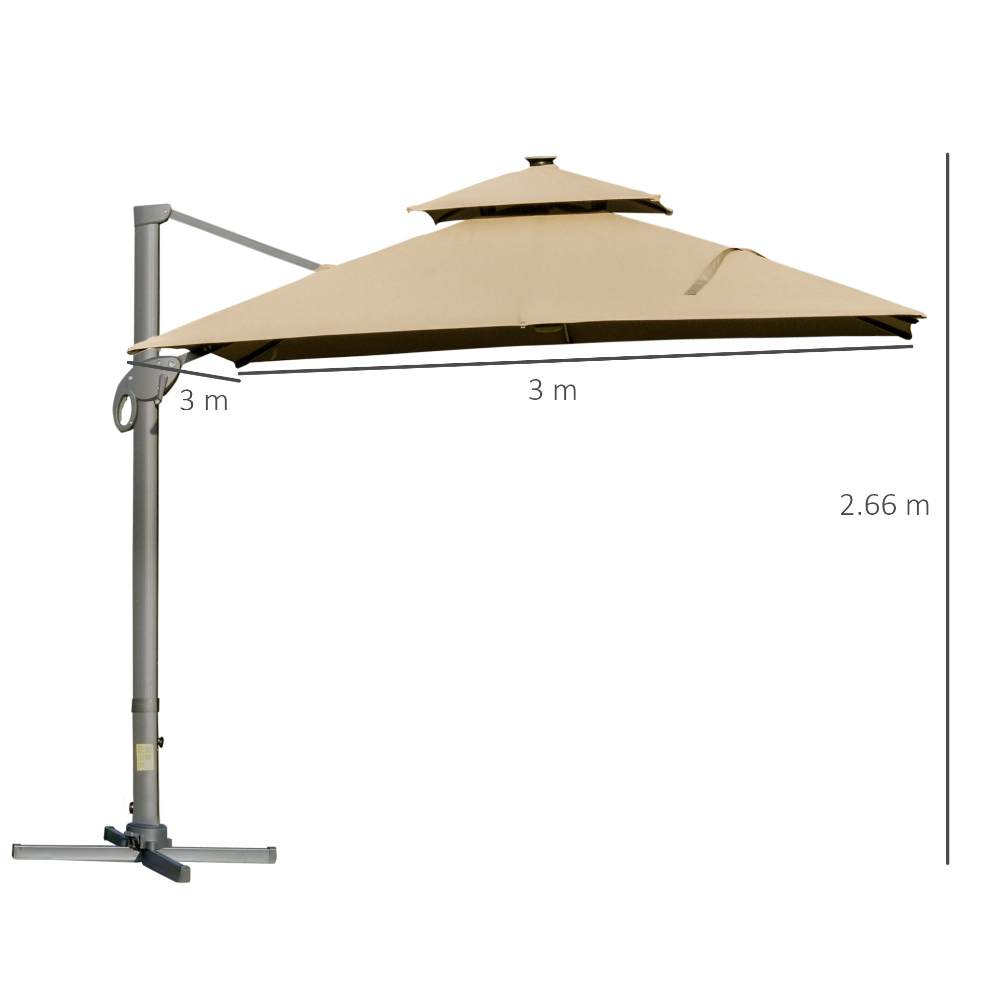 Outsunny 3 x 3(m) Aluminium Sun Square Canopy Top w/ Adjustable Pole Angle Khaki - North Peak Garden Furniture