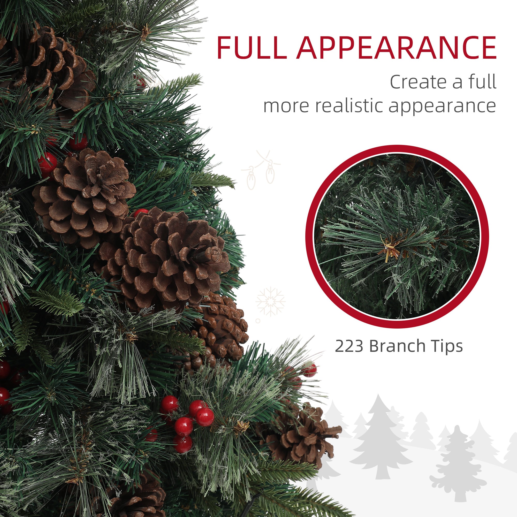 HOMCOM 4ft Artificial Christmas Tree with 60 Warm White LED Lights, 8 Modes and Remote, Realistic Xmas Tree with Trophy Stand for Party Decoration, Green - North Peak Garden Furniture