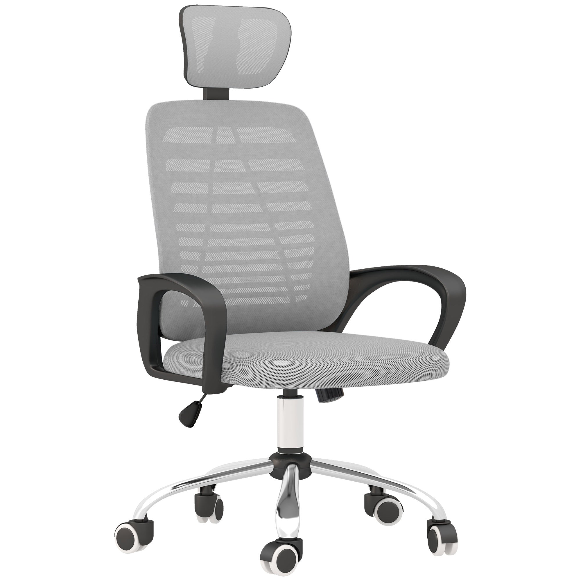 Vinsetto Ergonomic Office Chair, Mesh Desk Chair with Rotatable Headrest, Lumbar Back Support, Armrest, Grey - North Peak Garden Furniture