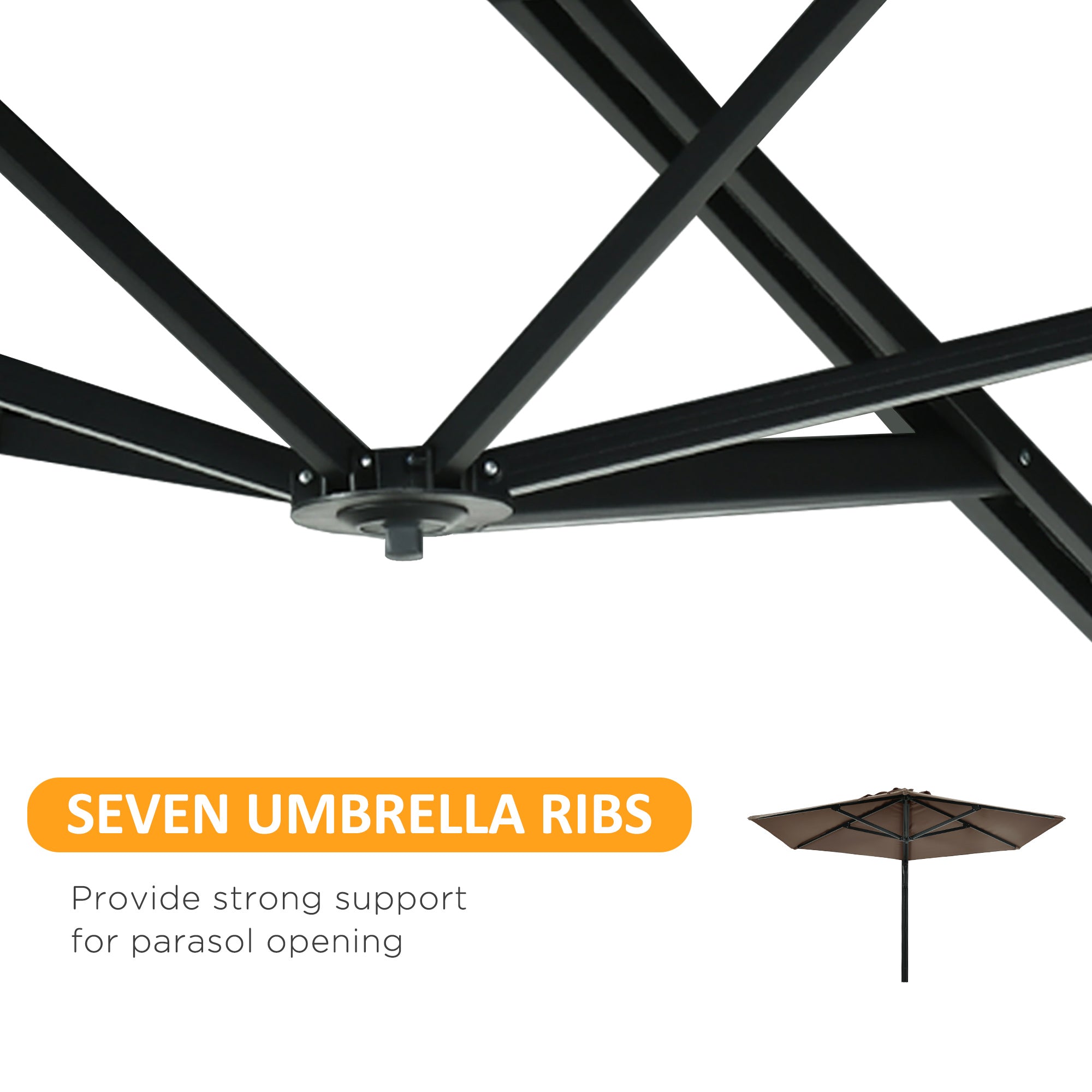 Outsunny 2.5m Wall Mounted Parasol, Hand to Push Outdoor Patio Umbrella with 180 Degree Rotatable Canopy for Porch, Deck, Garden, 250 cm, Khaki - North Peak Garden Furniture