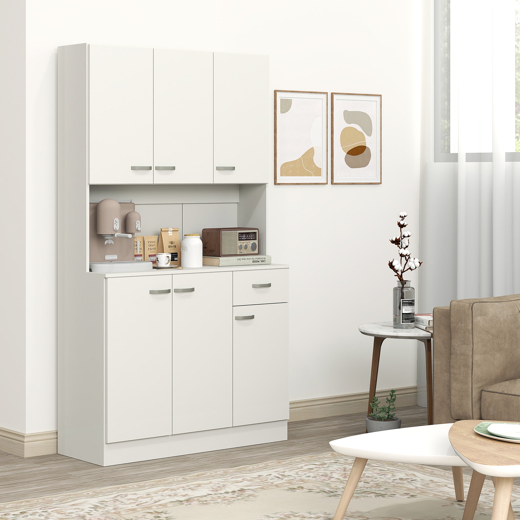 HOMCOM Freestanding Kitchen Pantry Storage Cabinet - White - North Peak Garden Furniture