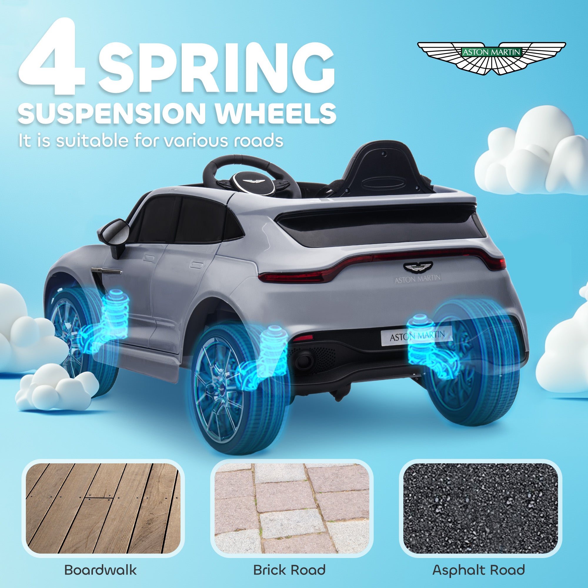 AIYAPLAY Aston Martin DBX Licensed Battery Powered Kids Electric Car, 12V Kids Ride on Car w/ Lights, Music Horn, Grey - North Peak Garden Furniture