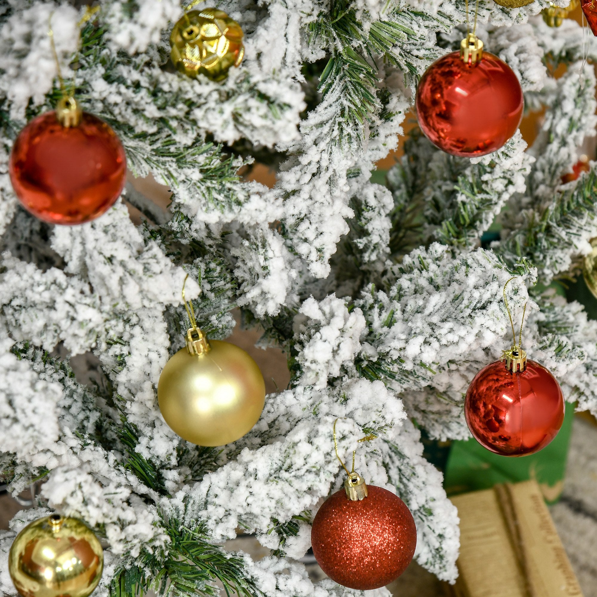 HOMCOM 5 Ft Snow Flocked Artificial Christmas Tree Xmas Pine Tree with Realistic Branches, Auto Open and Steel Base, Green - North Peak Garden Furniture