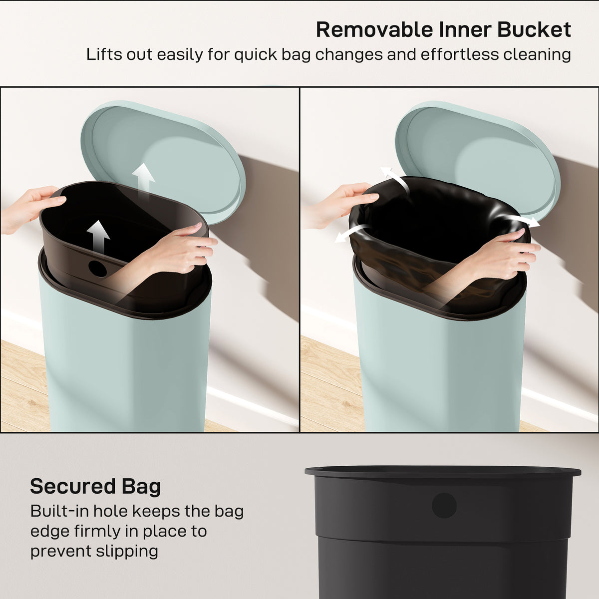 HOMCOM 30 L Modern Curved Kitchen Bin - Green