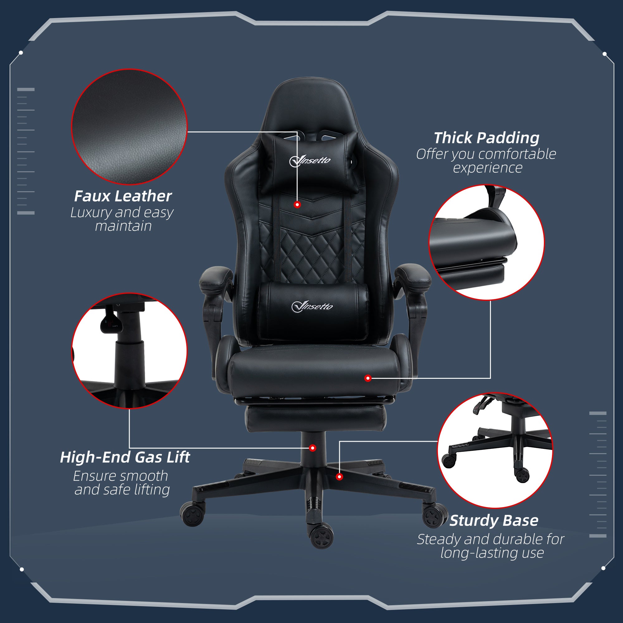 Vinsetto Computer Gaming Chair with Footrest, Video Gaming Chair for Adults with 130° Reclining Back, Desk Chair with Lumbar Support and Adjustable Height, Black - North Peak Garden Furniture