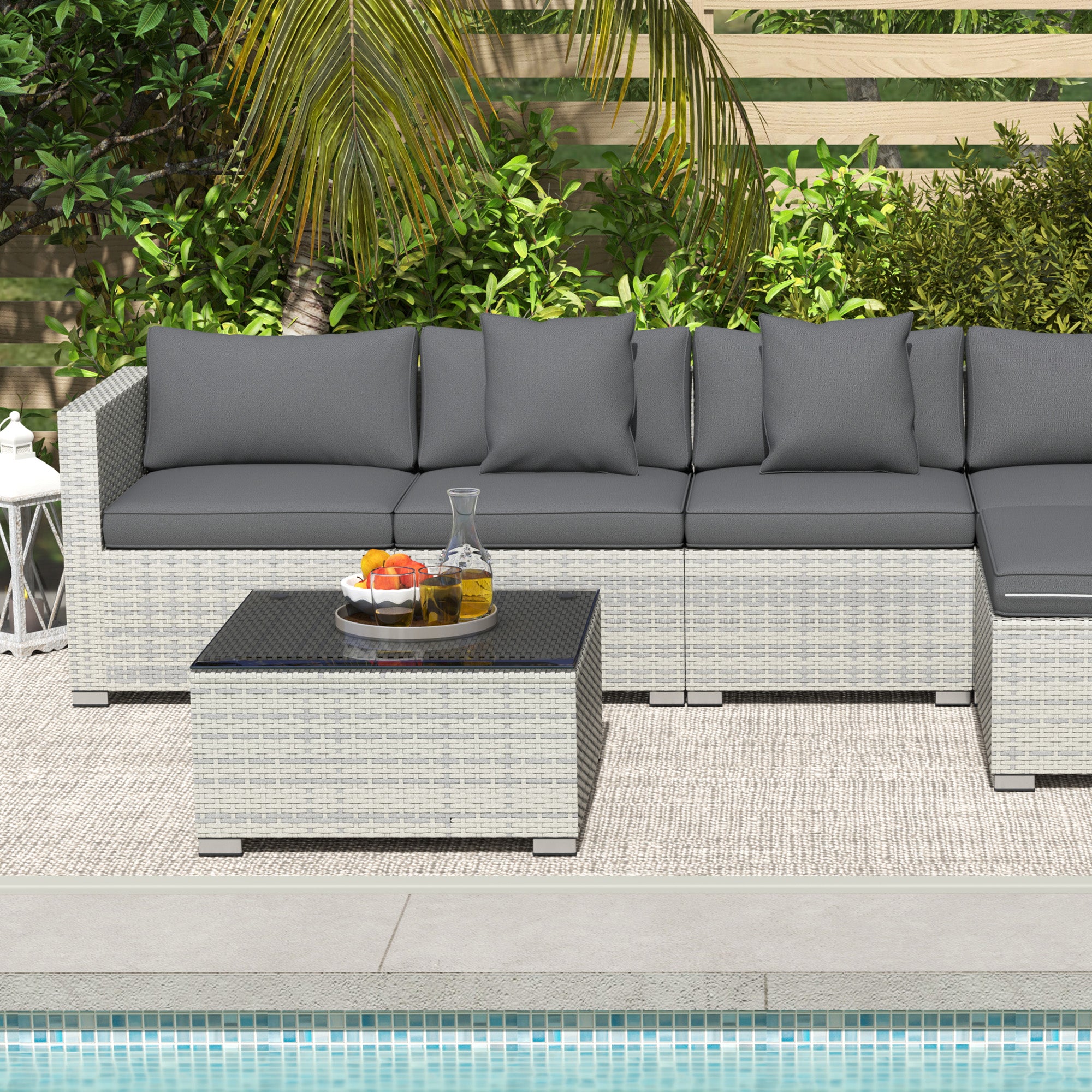 Outsunny 6 Pieces Rattan Corner Sofa Set - Mixed Grey - North Peak Garden Furniture