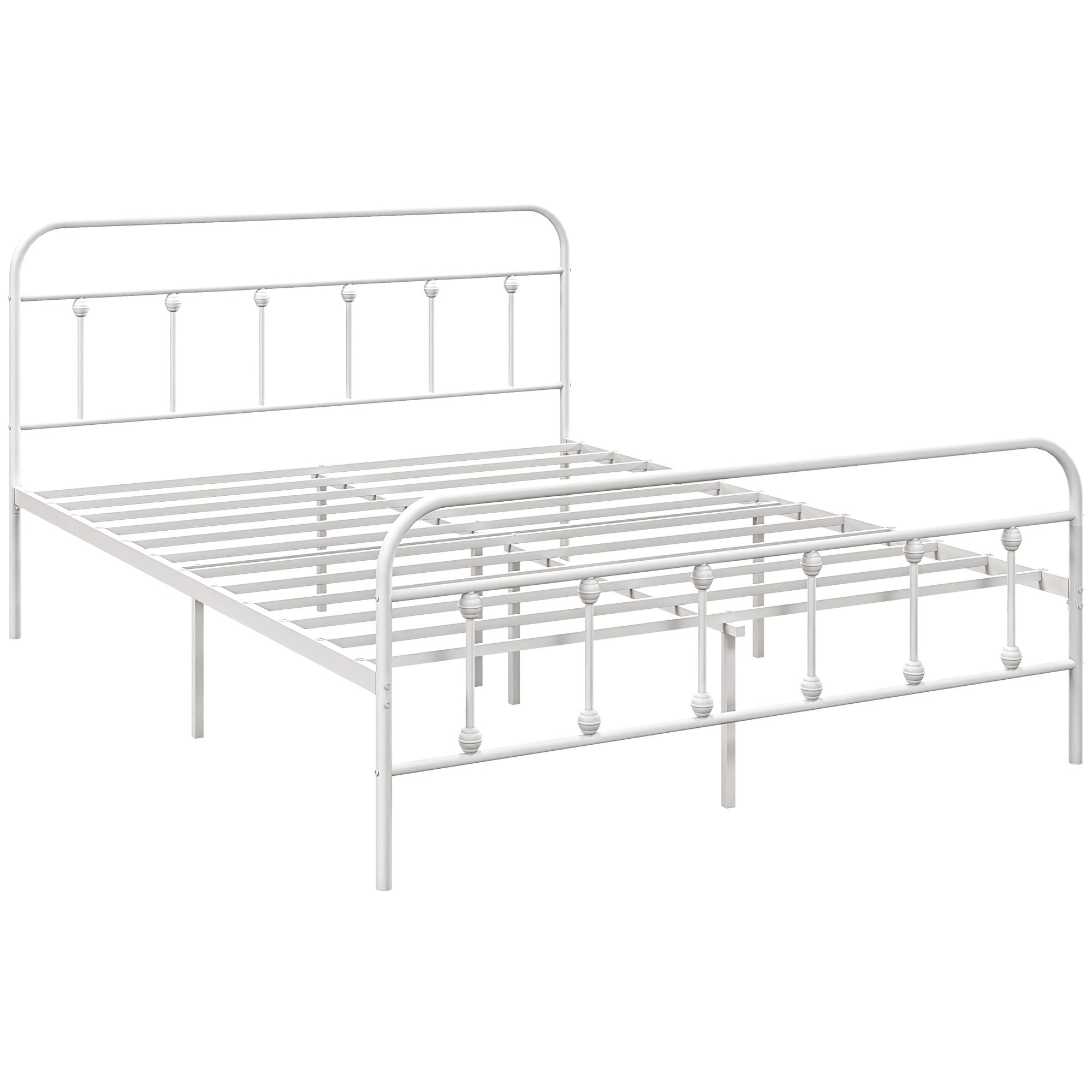 HOMCOM Double Minimalistic Metal Bed Frame - White - North Peak Garden Furniture