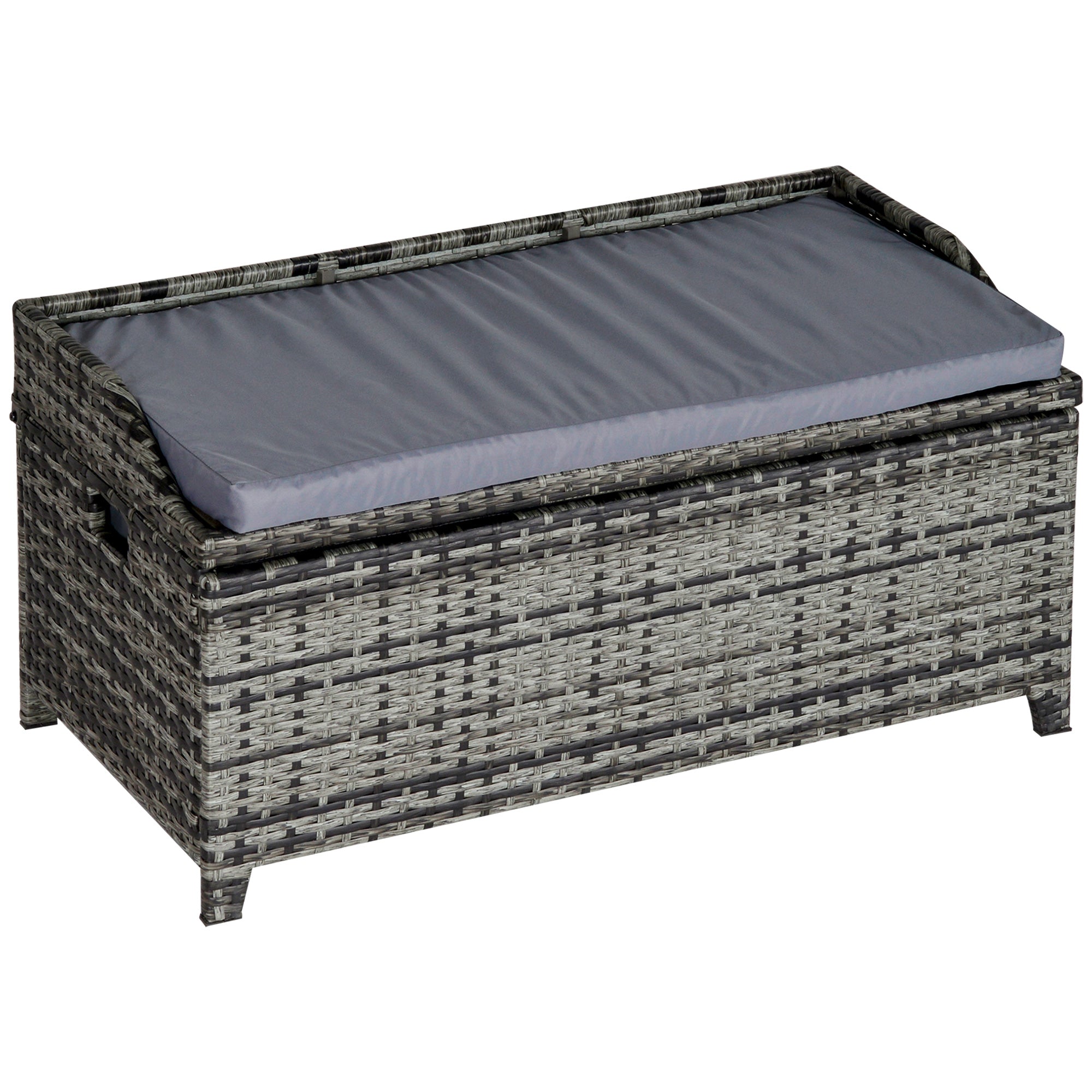 Outsunny 130L Rattan Garden Storage Box, with Seat - Mixed Grey - North Peak Garden Furniture