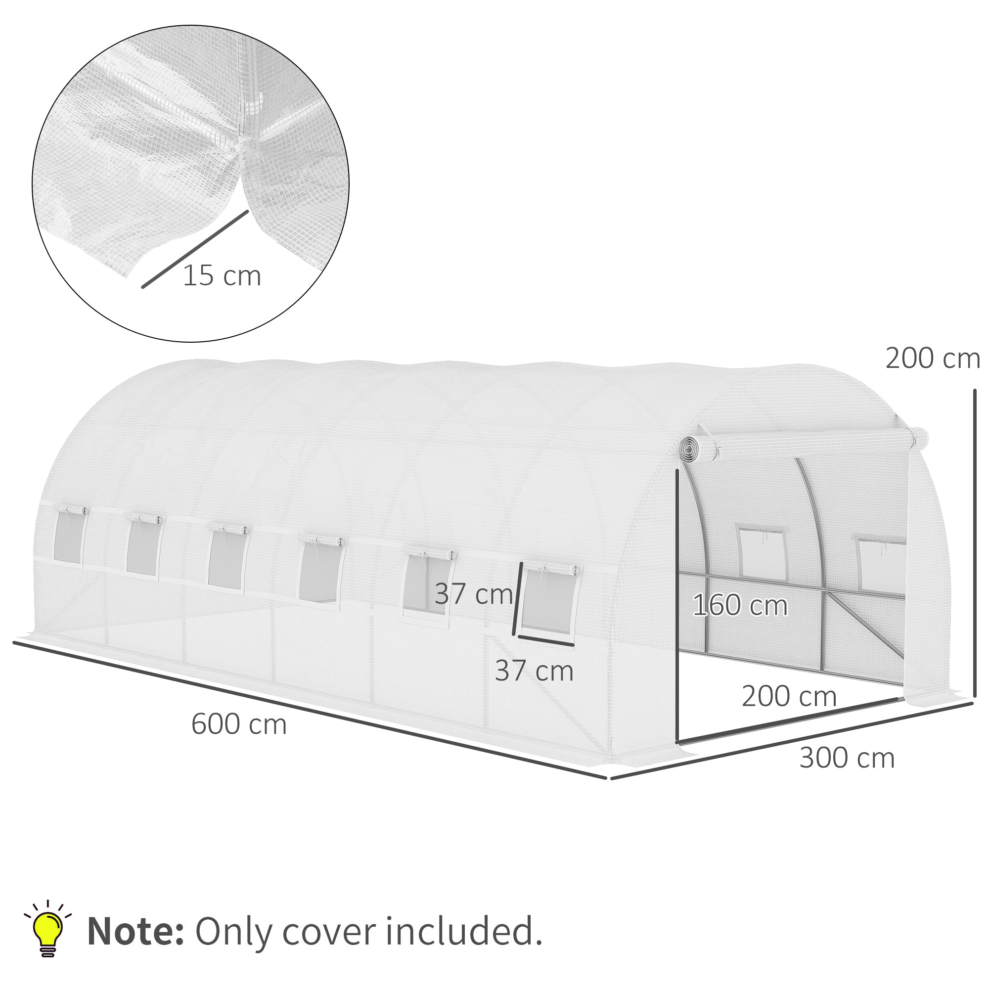 Outsunny Greenhouse Replacement Cover ONLY Winter Garden Plant PE Cover with Roll-up Windows Door, 6 x 3 x 2m White - North Peak Garden Furniture
