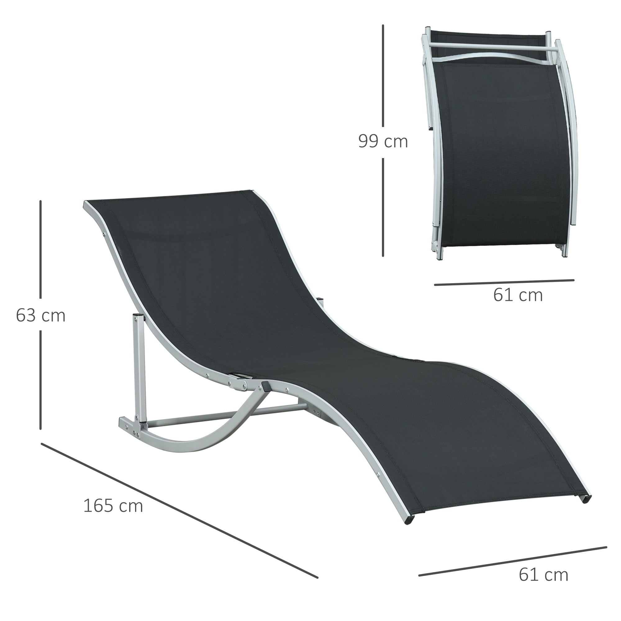Outsunny 2 Pieces Folding Sun Lounger, S-shaped Lounge Chairs Reclining Sleeping Bed with Aluminium Frame - North Peak Garden Furniture