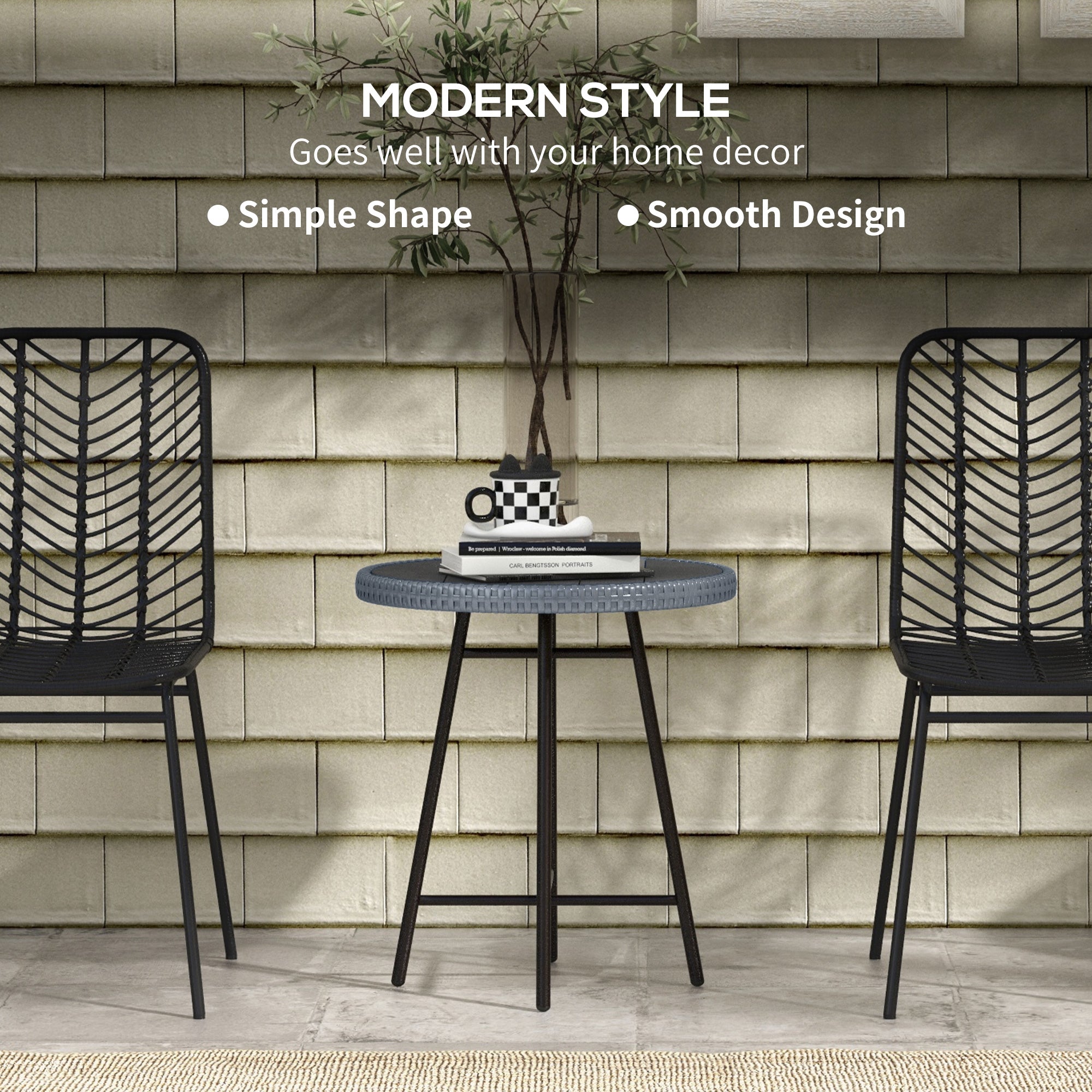 Outsunny Rattan Border Outdoor Side Table - Grey - North Peak Garden Furniture