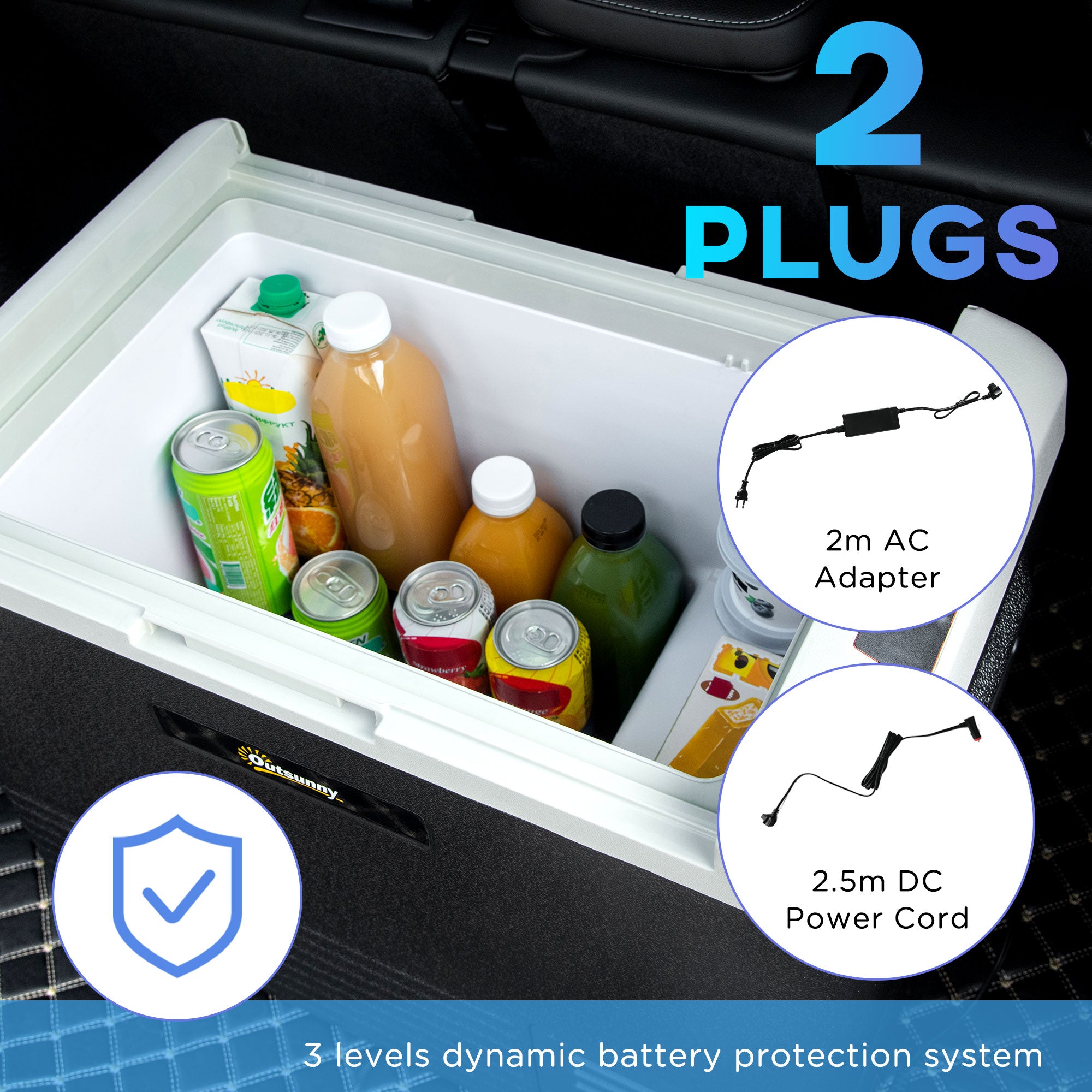Outsunny 50L Car Refrigerator, Portable Compressor Car Fridge Freezer, Electric Cooler Box with 12/24V DC and 110-240V AC for Camping, Driving, Picnic, Down to -20℃ - North Peak Garden Furniture