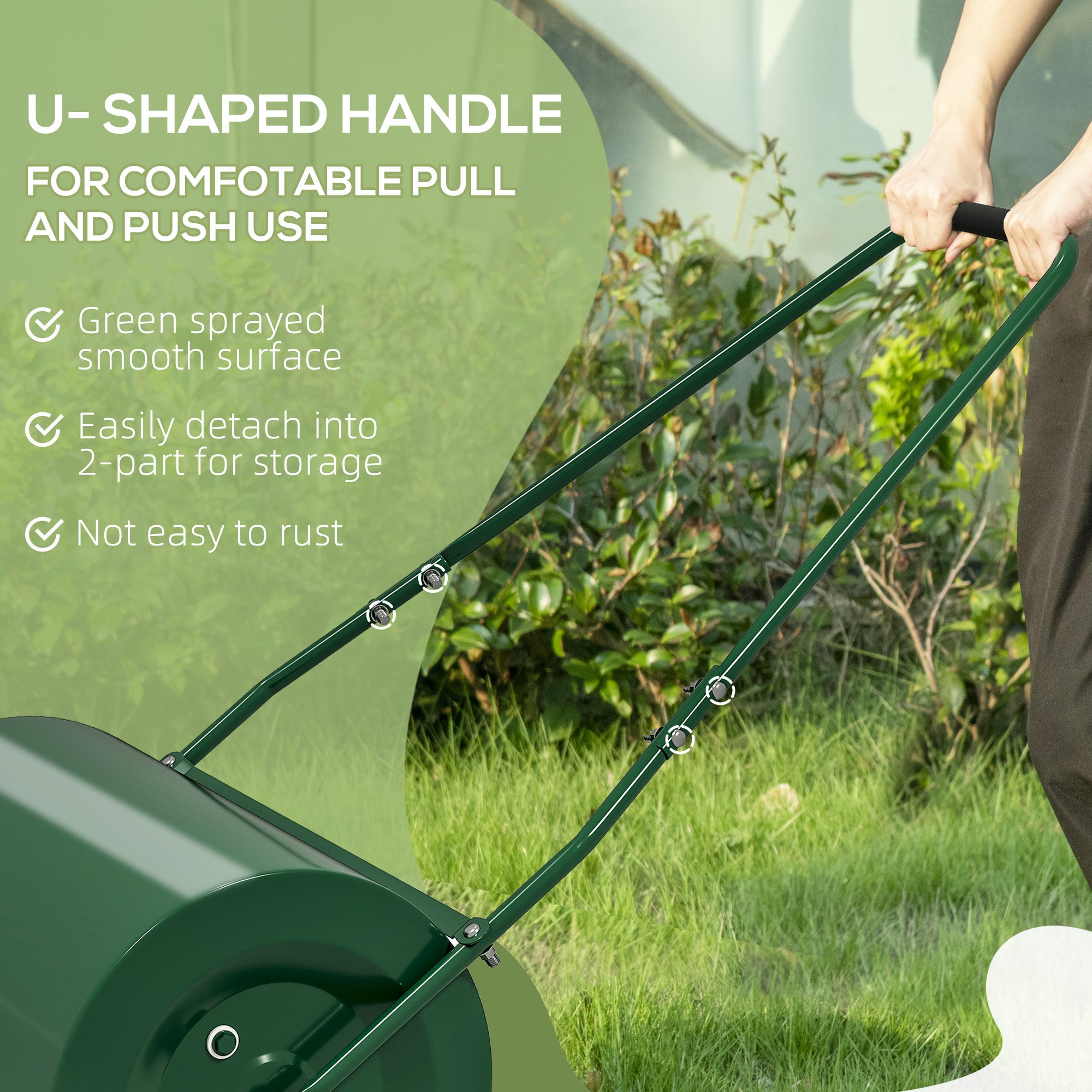 Outsunny 63 L Heavy Duty Water Or Sand Filled Φ30cm Garden Steel Lawn Roller Drum - Dark Green