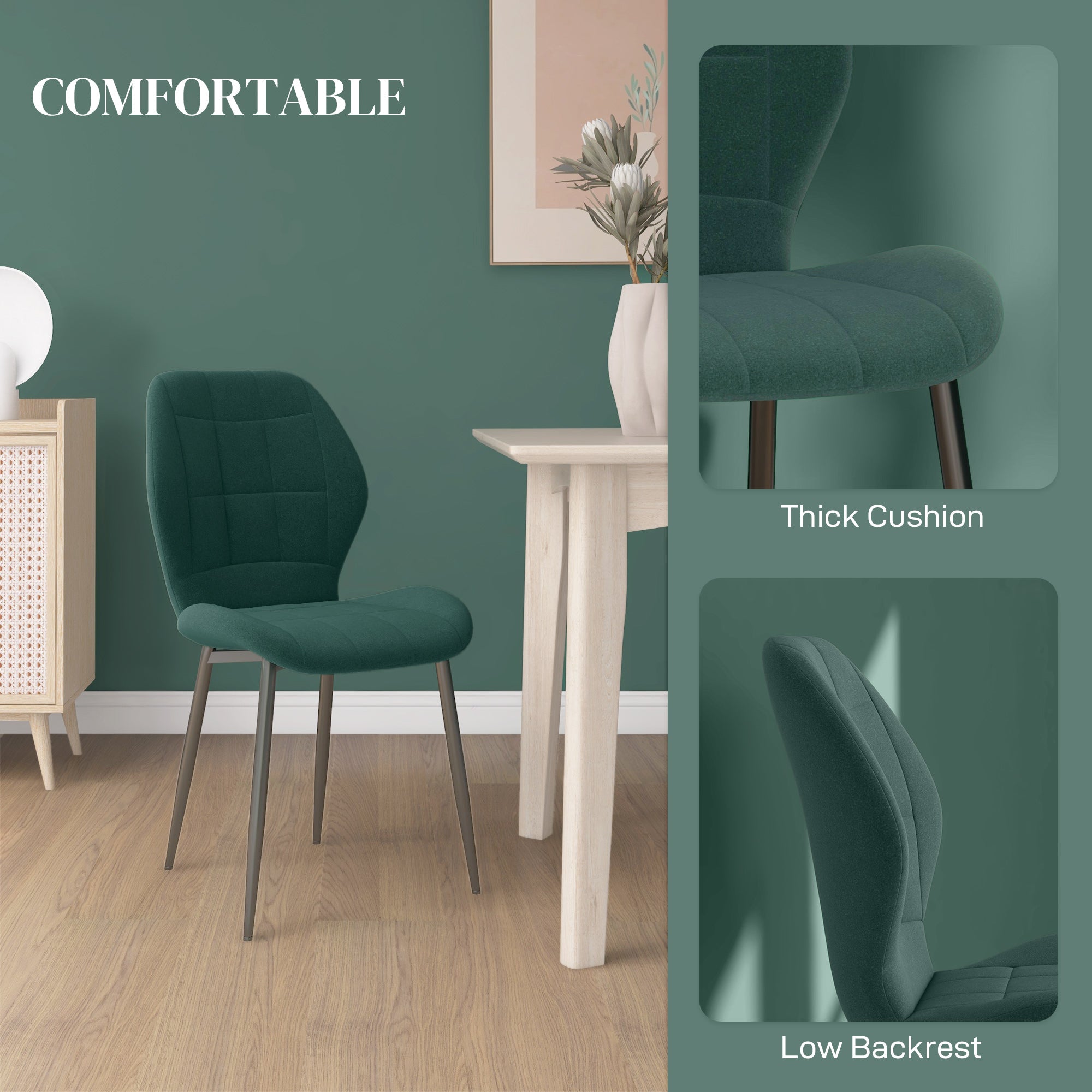 HOMCOM Set of Four Flannel Relaxed Tub Dining Chairs - Green - North Peak Garden Furniture