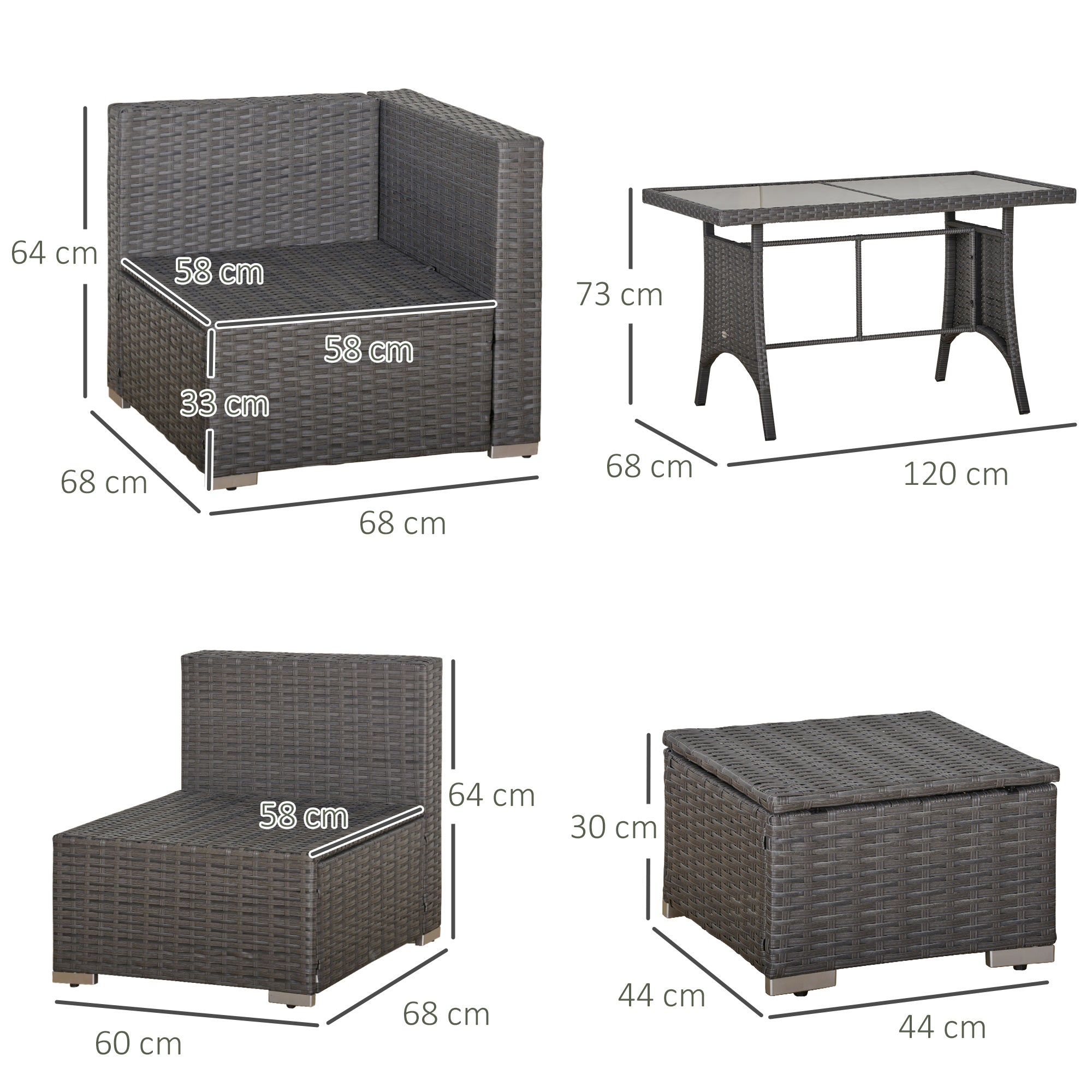 Outsunny 9-Seater Garden Rattan Furniture 10 Pcs Rattan Corner Dining Sofa Set, Grey/Dusty Blue Cushion - North Peak Garden Furniture