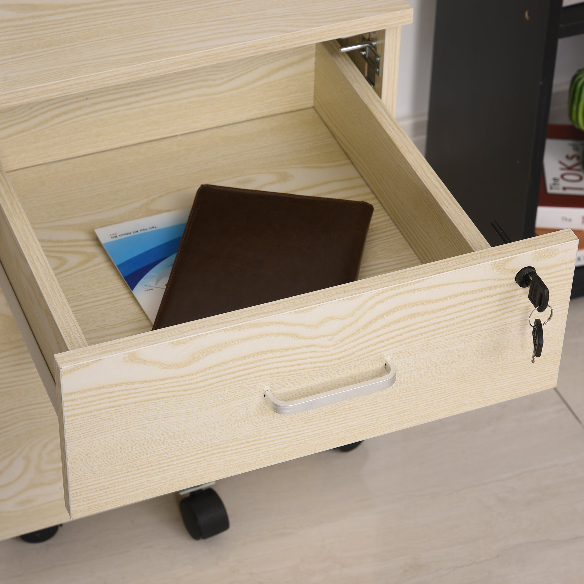 Vinsetto 2-Drawer Locking Office Filing Cabinet w/ 5 Wheels Rolling Storage Hanging Legal Letter Files Cupboard Home Organisation Oak Wood Grain - North Peak Garden Furniture