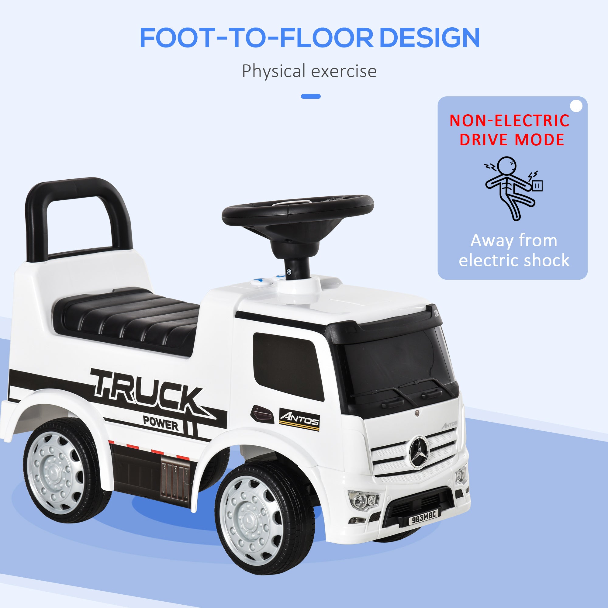 HOMCOM Compatible Kids Ride On Car Truck Mercedes Benz Licensed Toddler Foot To Floor Slider w/Under Seat Storage for 12 - 36 Months White - North Peak Garden Furniture