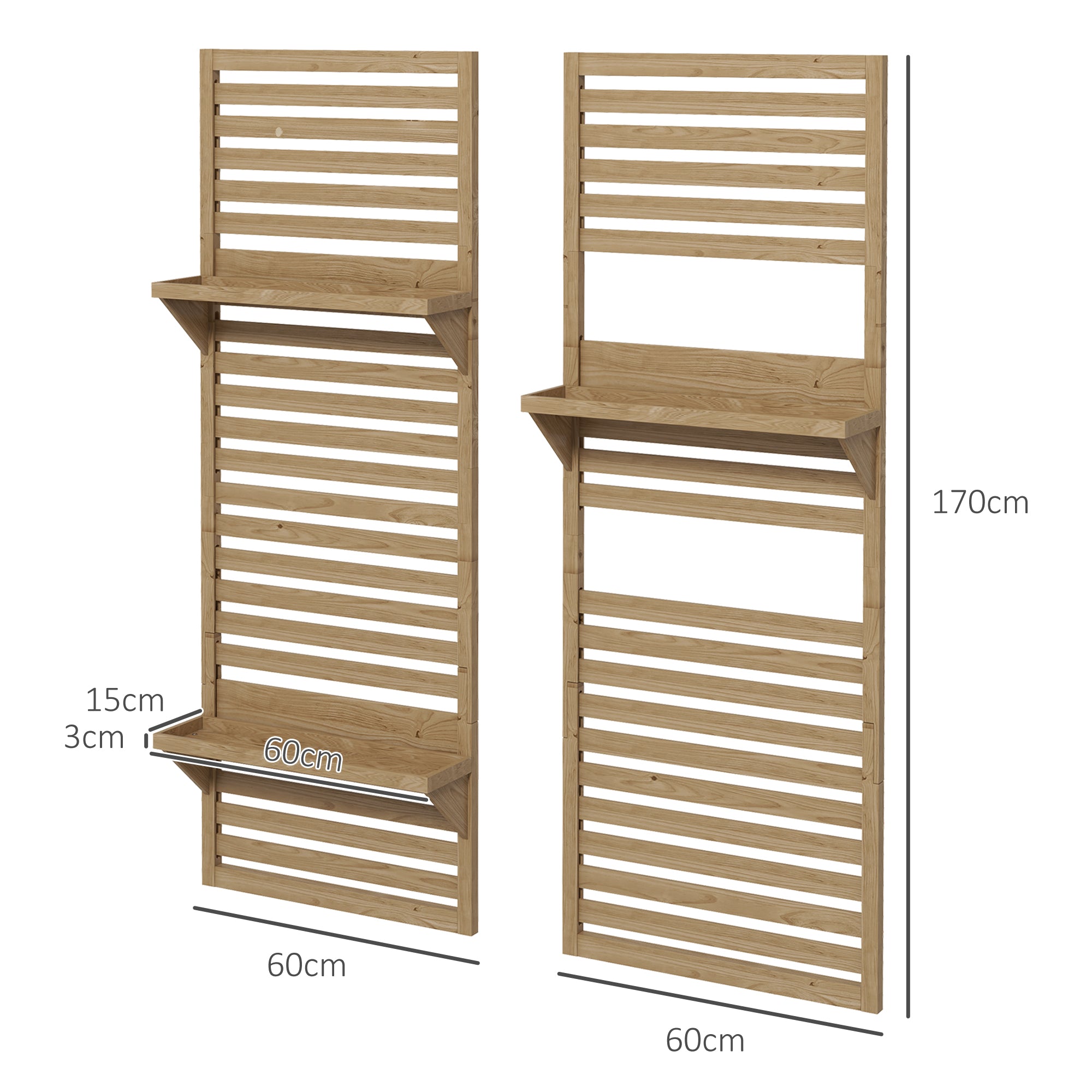 Outsunny Wall Mounted Plant Stands Set of 2, Fir Wood Flower Stand with Shelves and Slatted Trellis for Patio, Balcony, Porch - North Peak Garden Furniture