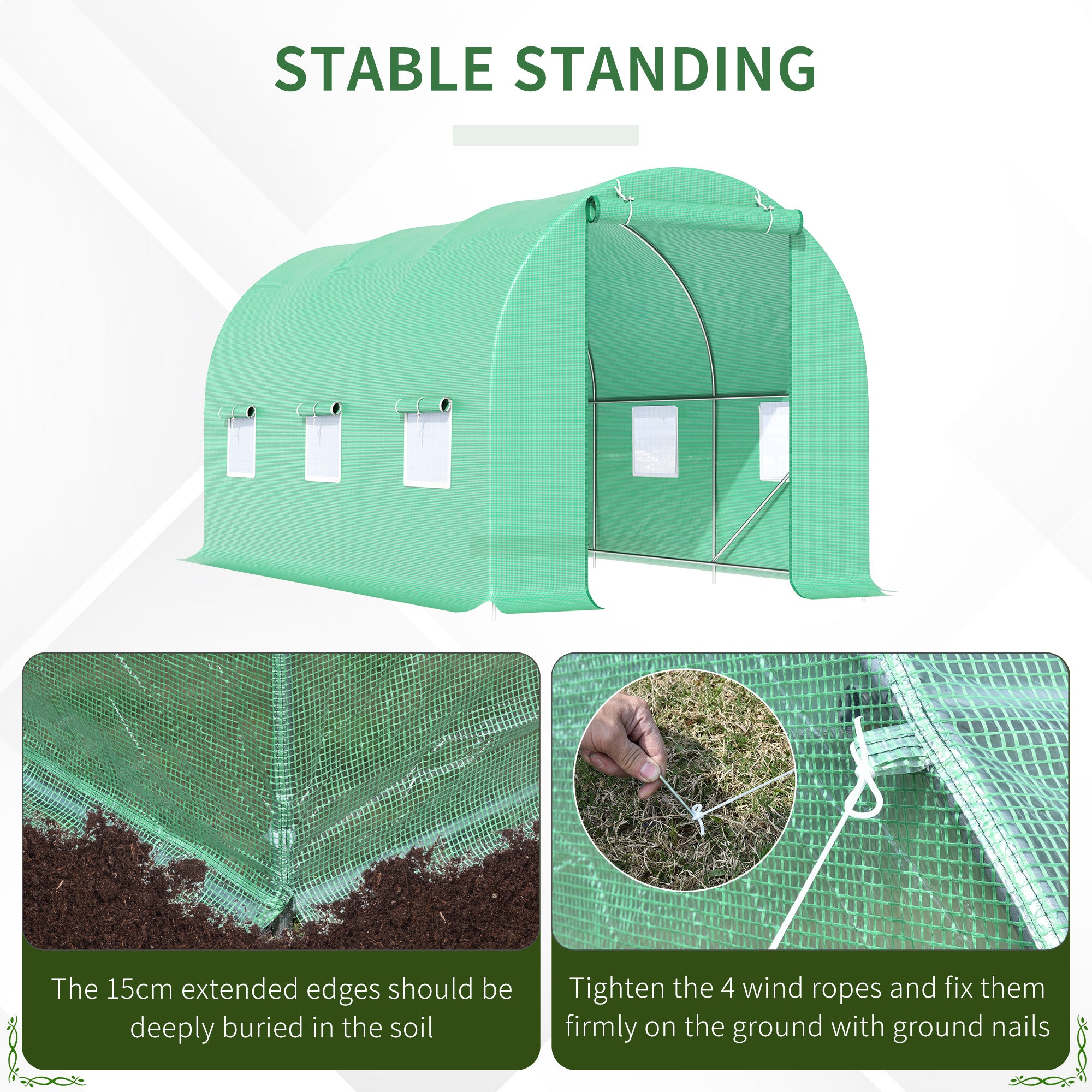 Outsunny 4.5m x 2m x 2m Walk-in Tunnel Greenhouse Garden Plant Growing House with Door and Ventilation Window, Green - North Peak Garden Furniture