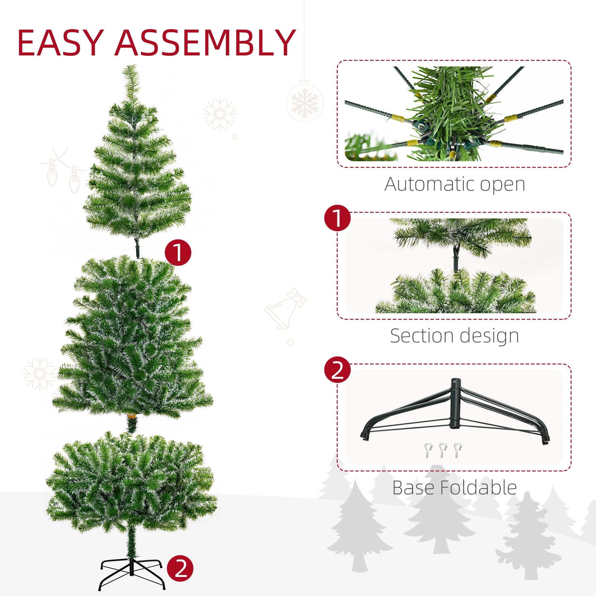 HOMCOM 7FT Indoor Christmas Tree Artificial Decoration Xmas Gift with Metal Stand Branch Tips - North Peak Garden Furniture