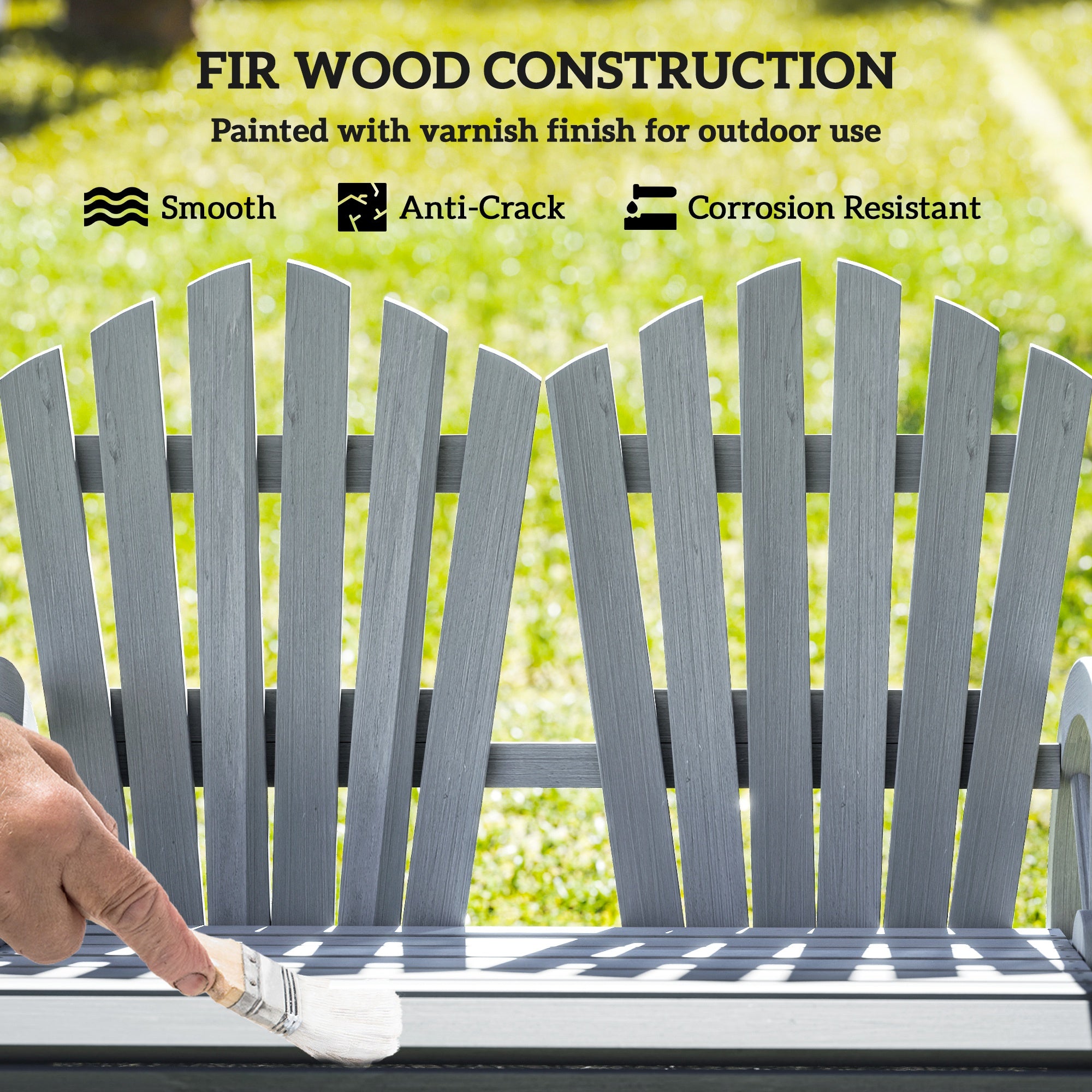 Outsunny Fir Wood Love Seats with Wheel-Shaped Armrests, Large Load-Bearing Chair, Grey - North Peak Garden Furniture