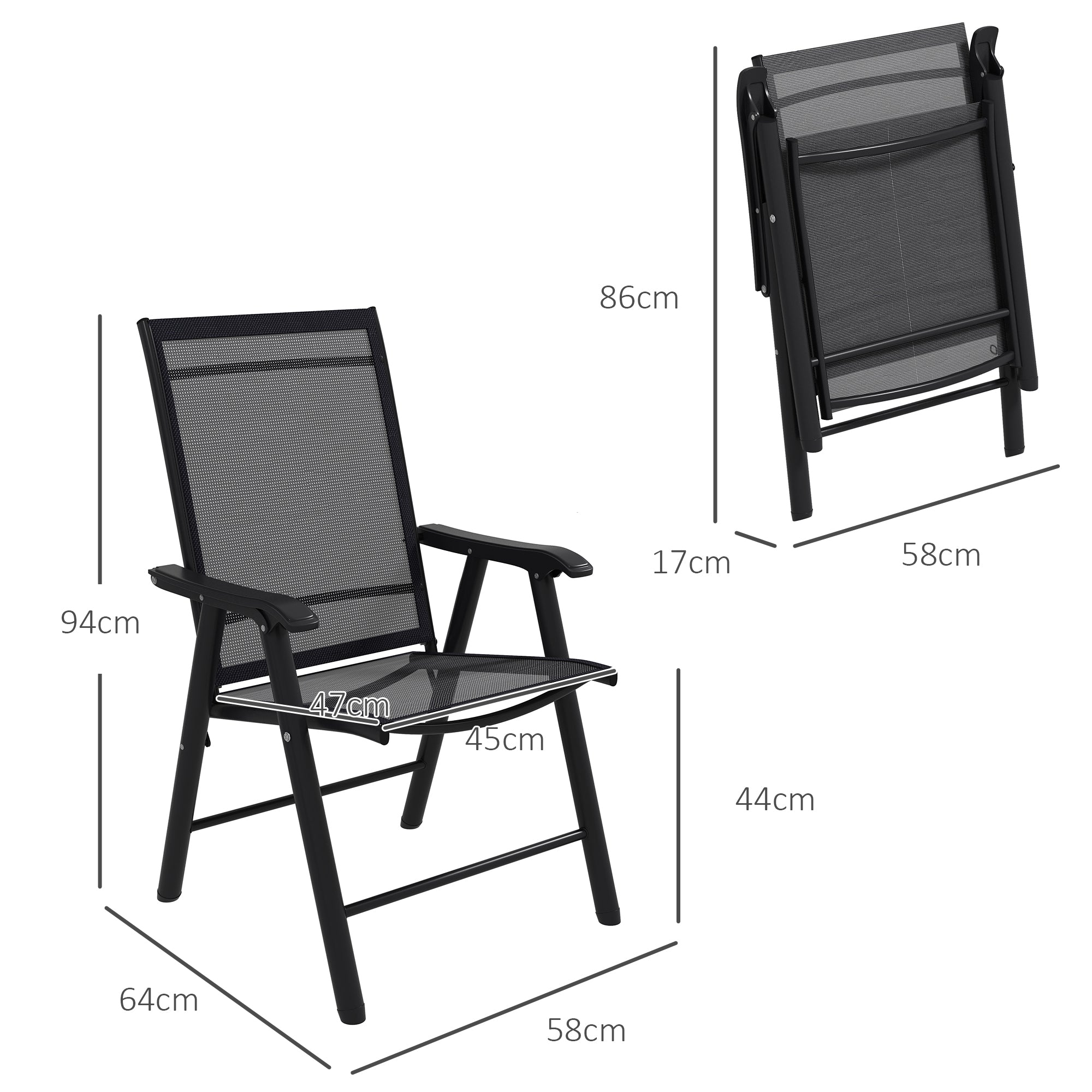 Outsunny Set of 4 Foldable Metal Garden Chairs Outdoor Patio Park Dining Seat Furniture Black - North Peak Garden Furniture