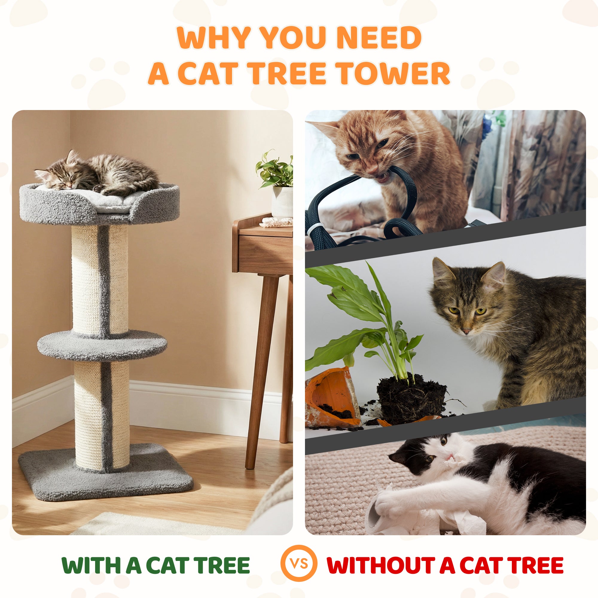 PawHut 91cm Cat Tower Scratching Posts Cat Tree for Indoor Cats Kitten Activity Centre Grey