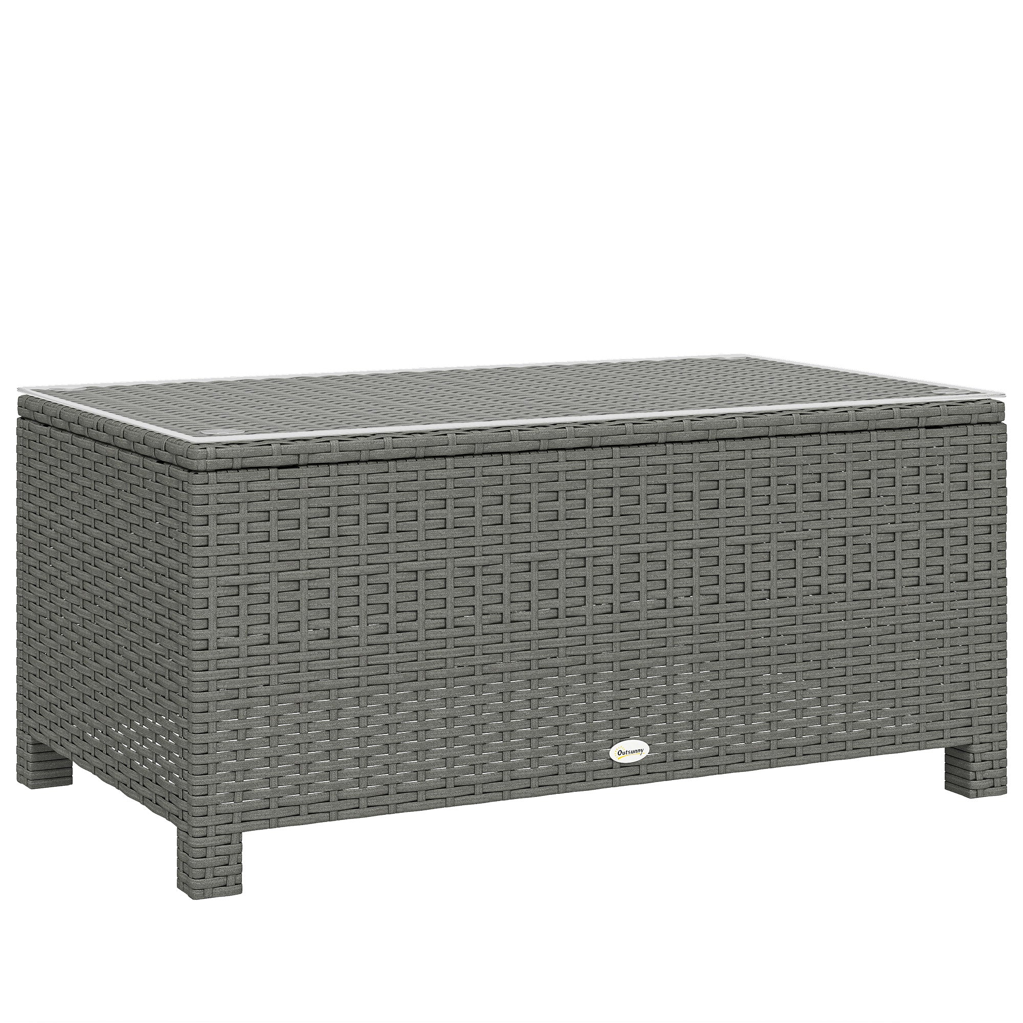 Outsunny Rattan Garden Coffee Table with Glass Top, Light Grey