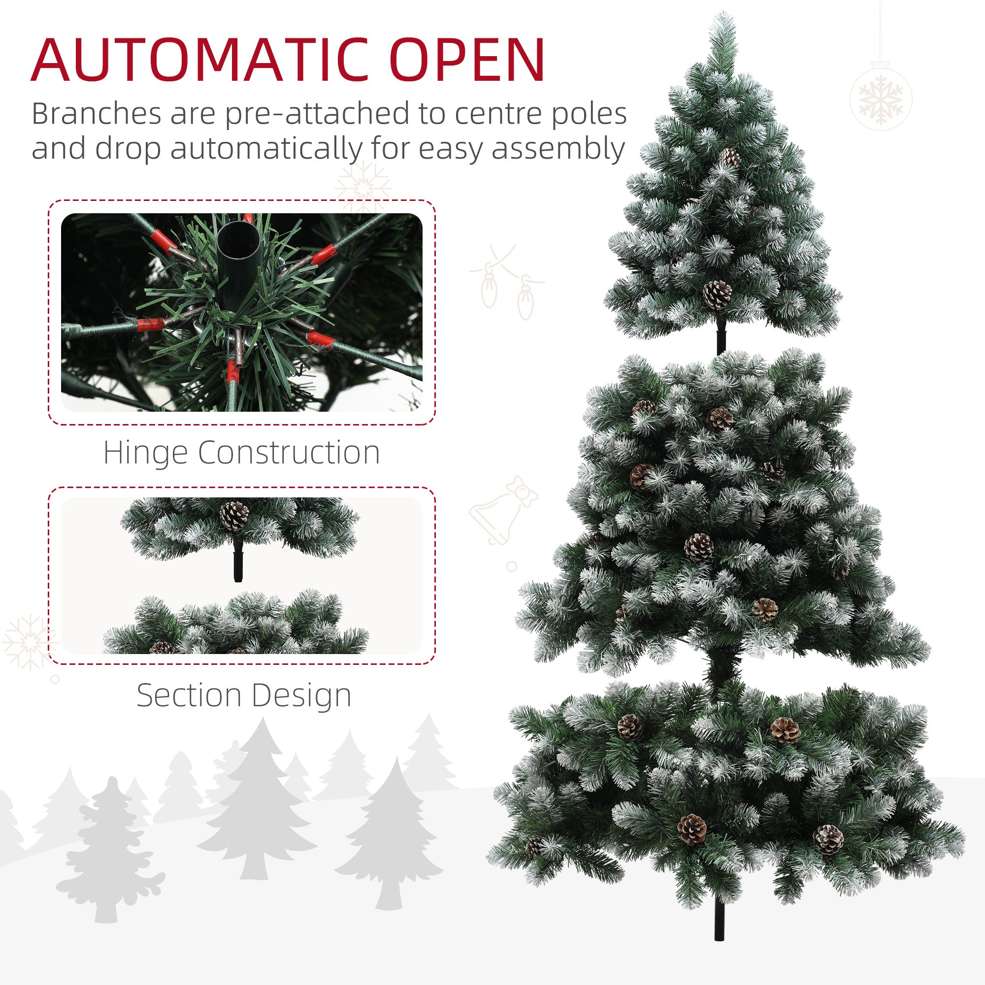 HOMCOM 6ft Snow-Dipped Artificial Pine Christmas Tree - North Peak Garden Furniture