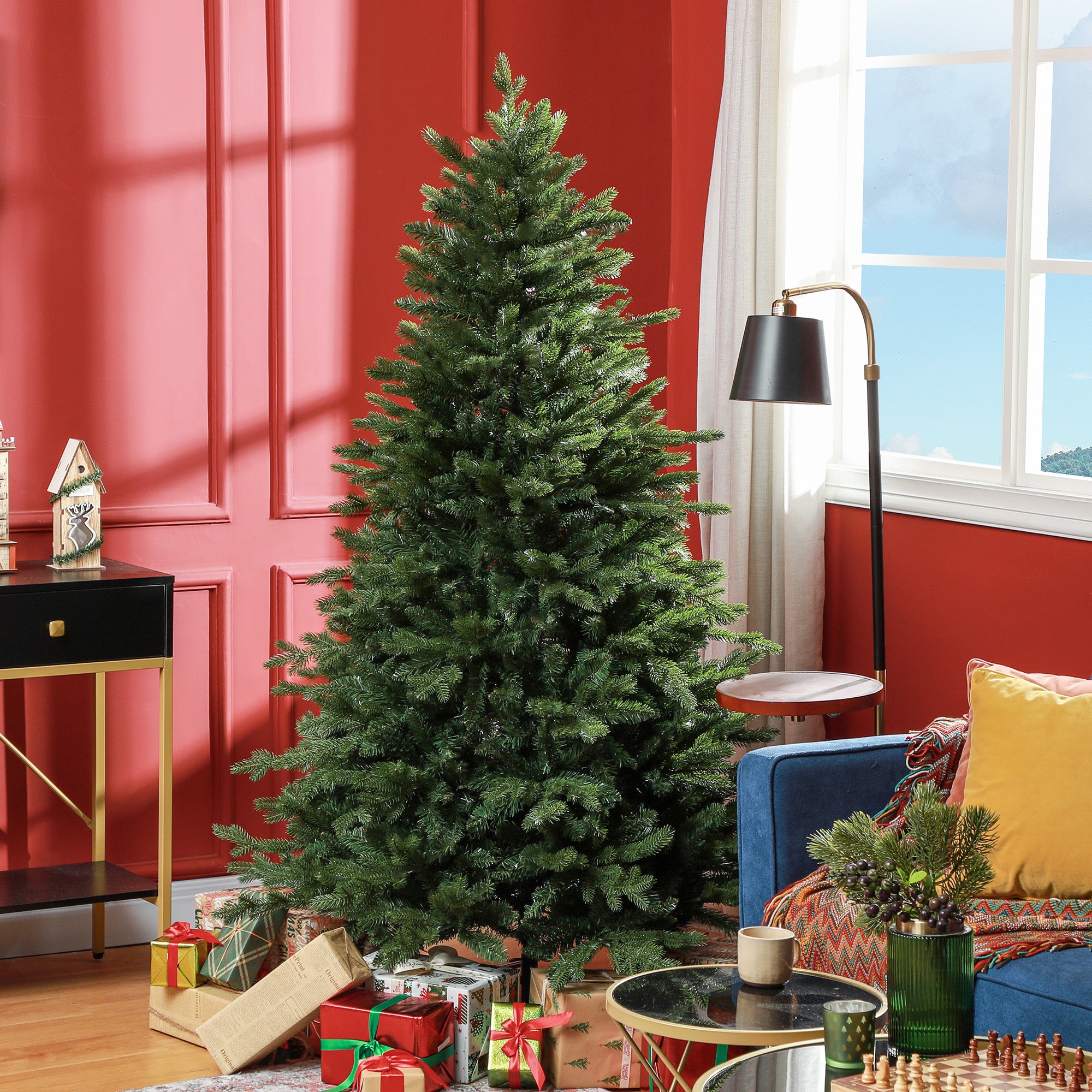 HOMCOM 6ft Bare Artificial Christmas Tree, with 1821 Tips - Green - North Peak Garden Furniture
